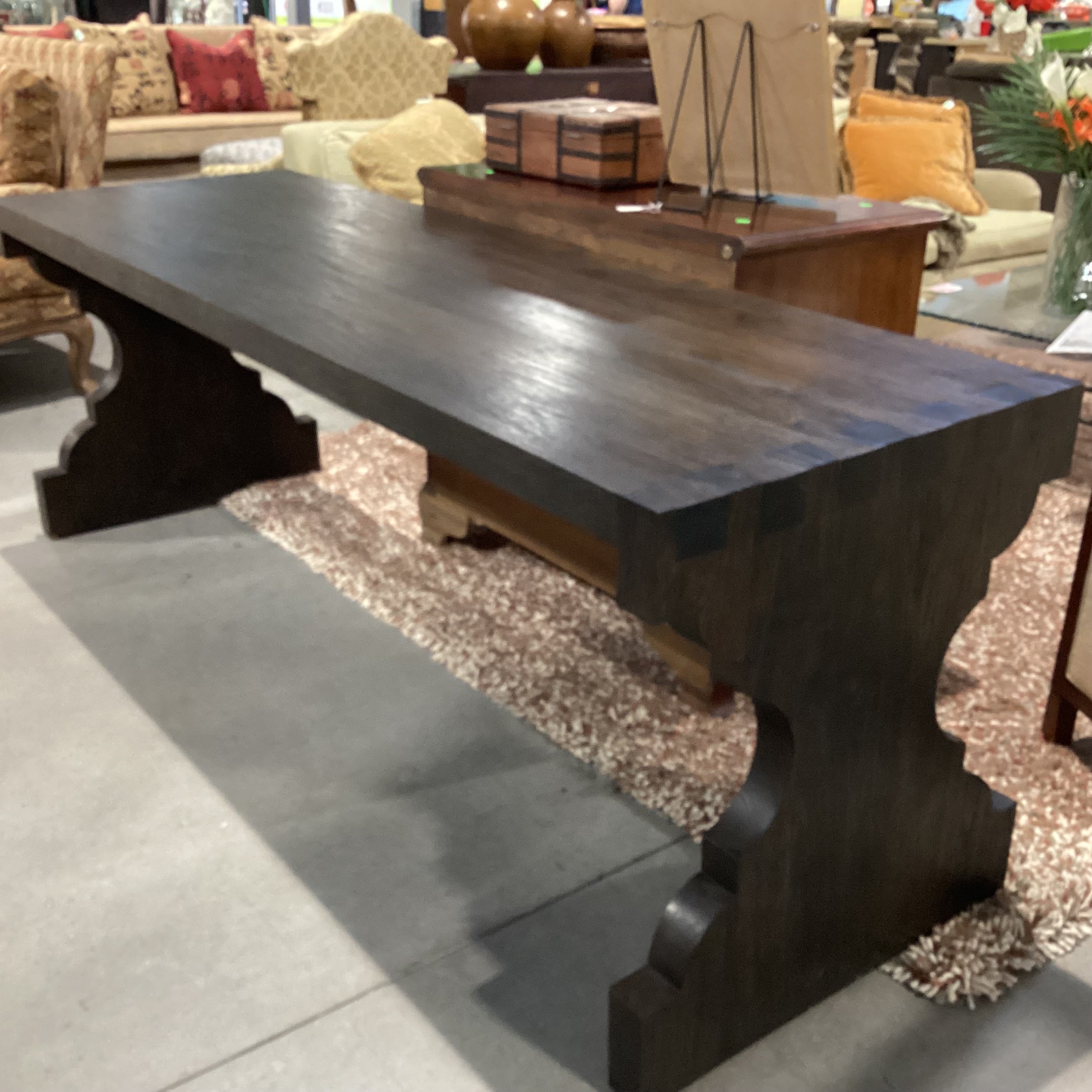 Ironies Escala Dark Finish Solid Wood with Dovetailed & Carved End Detail Console Accent Table 83.5"x 27"x 30"