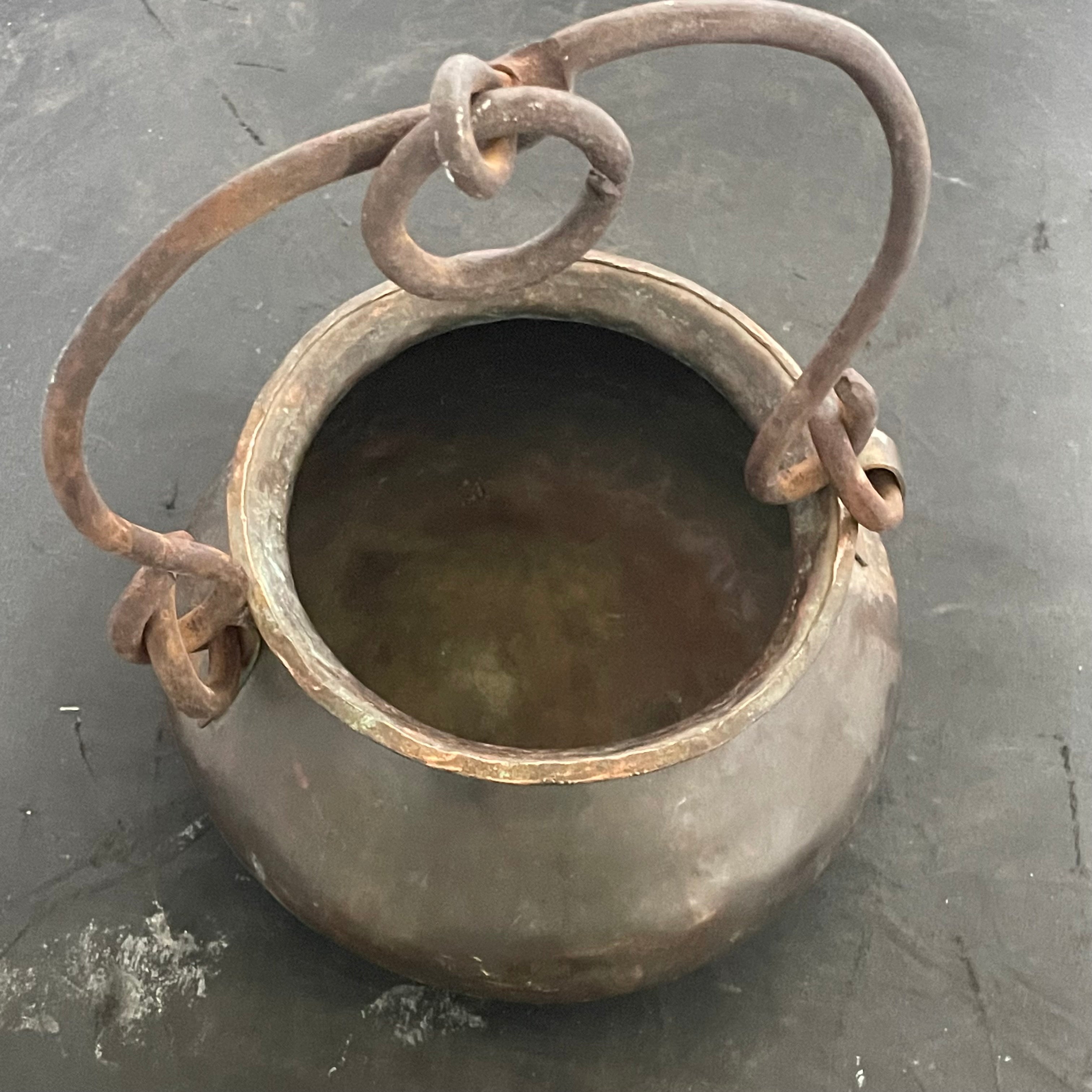 Antique Copper Cooking Pot, 9"x 5.5"