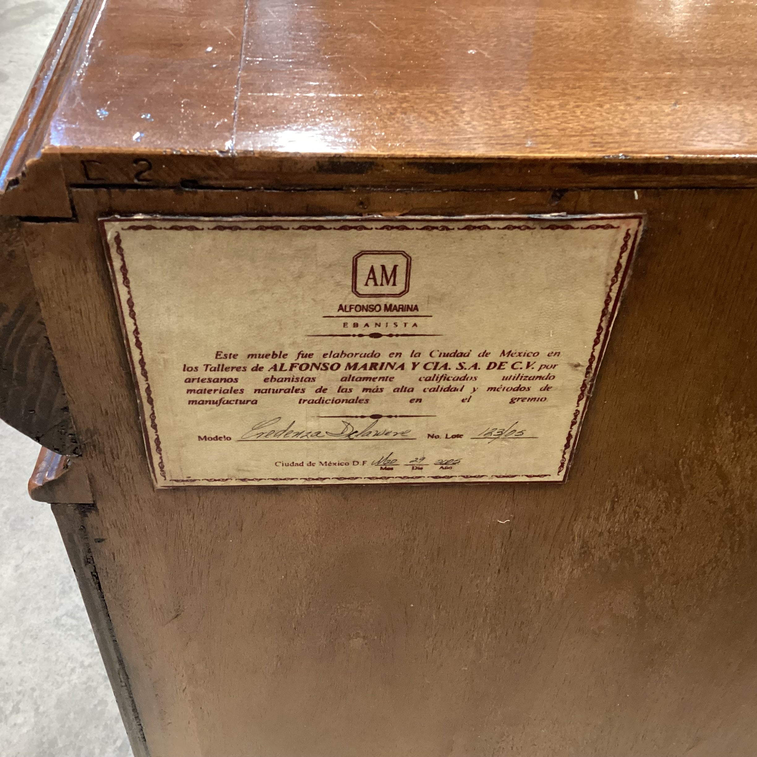 Alfonso Marina Ebanista Delaware Antiqued Primavera Wood & Brass 7 Drawer 2 Door Credenza 91.5"x 21"x 30.5"