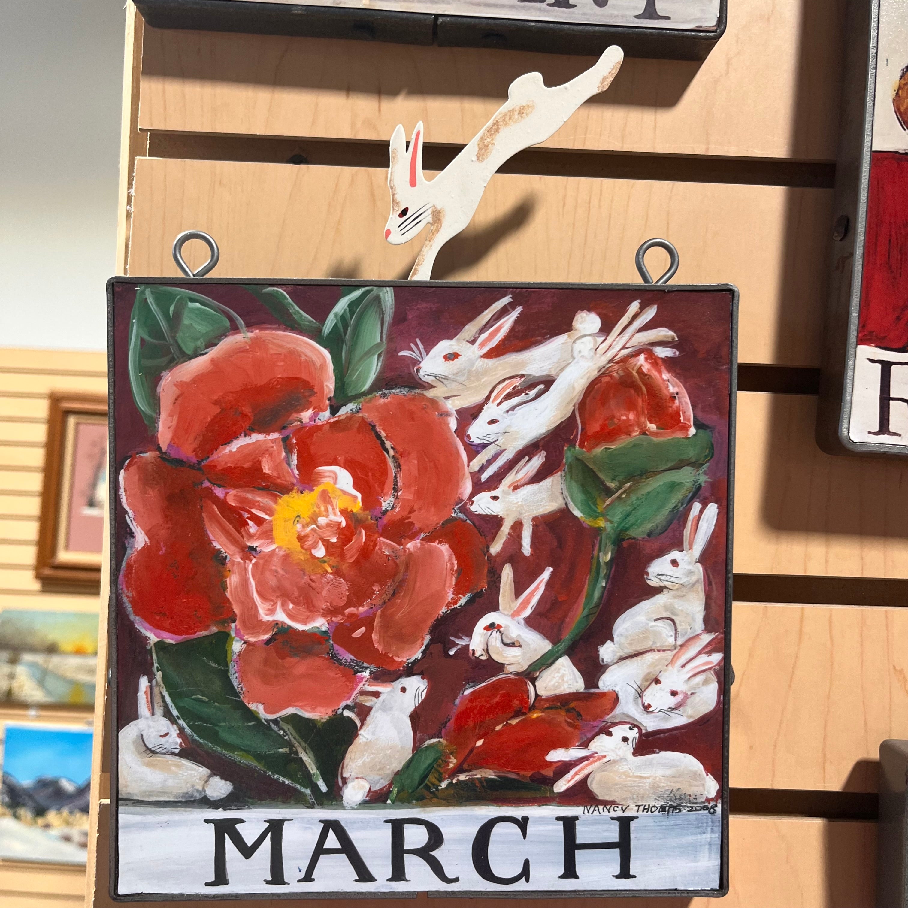 Nancy Thomas Folk Art Calendar Plaque: March Wall Decor; 8"x 11"