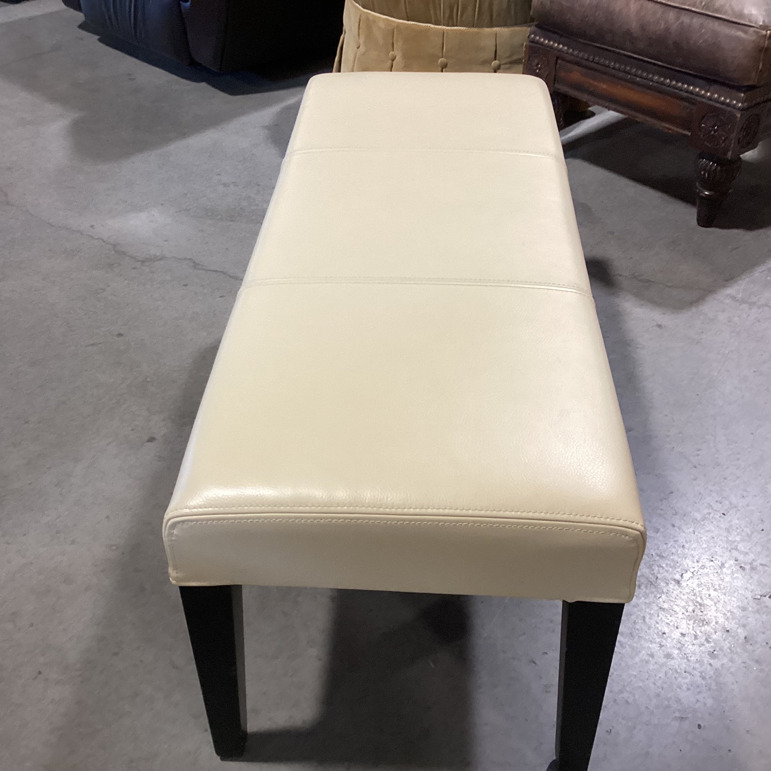 Crate & Barrel Blonde Leather & Black Wood Legs Bench 46.5"x 18.5"x 18.5"