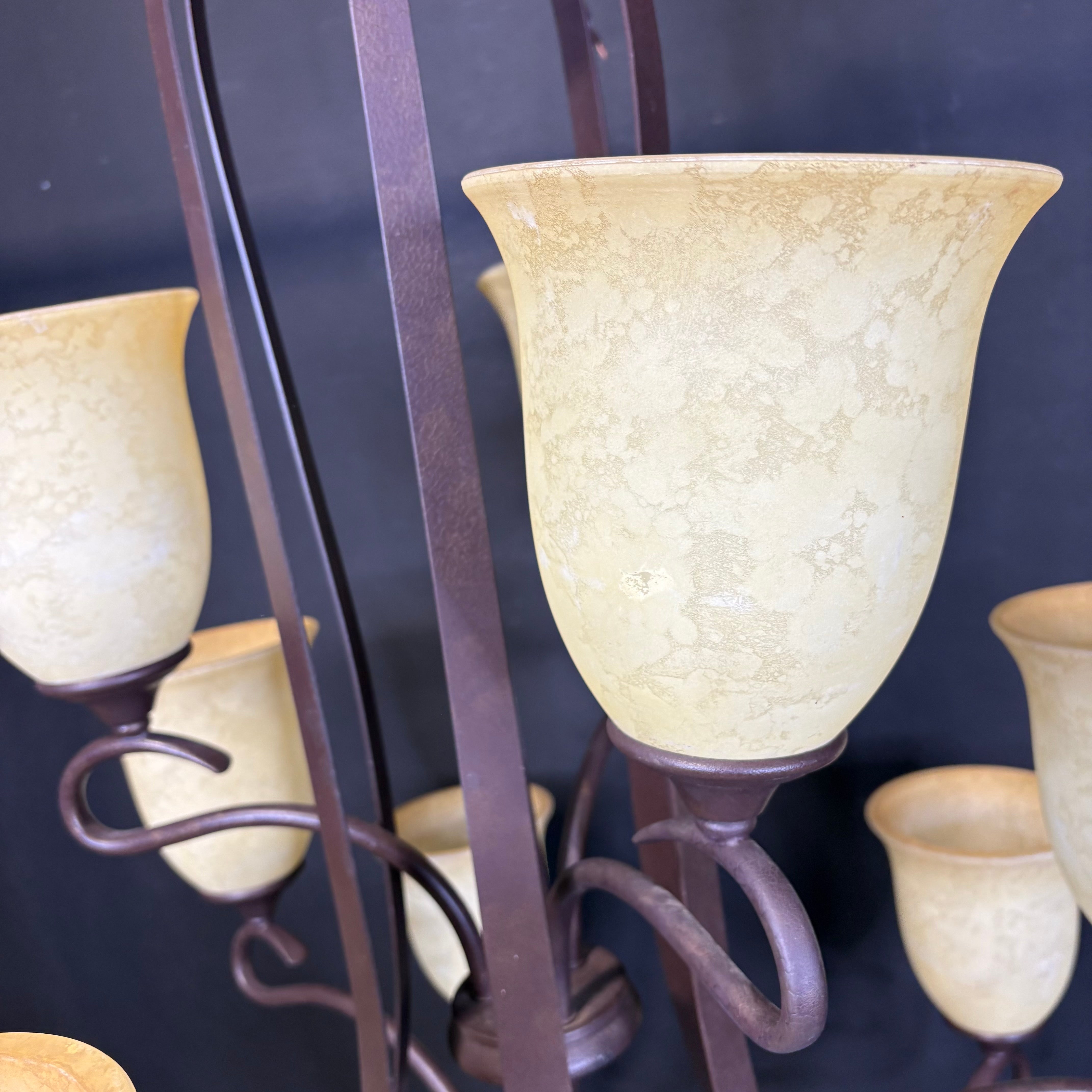 Traditional 12-Light Tiered Crackle Bronze with Glass Shades Chandelier 40” Diameter x 42” - 65”