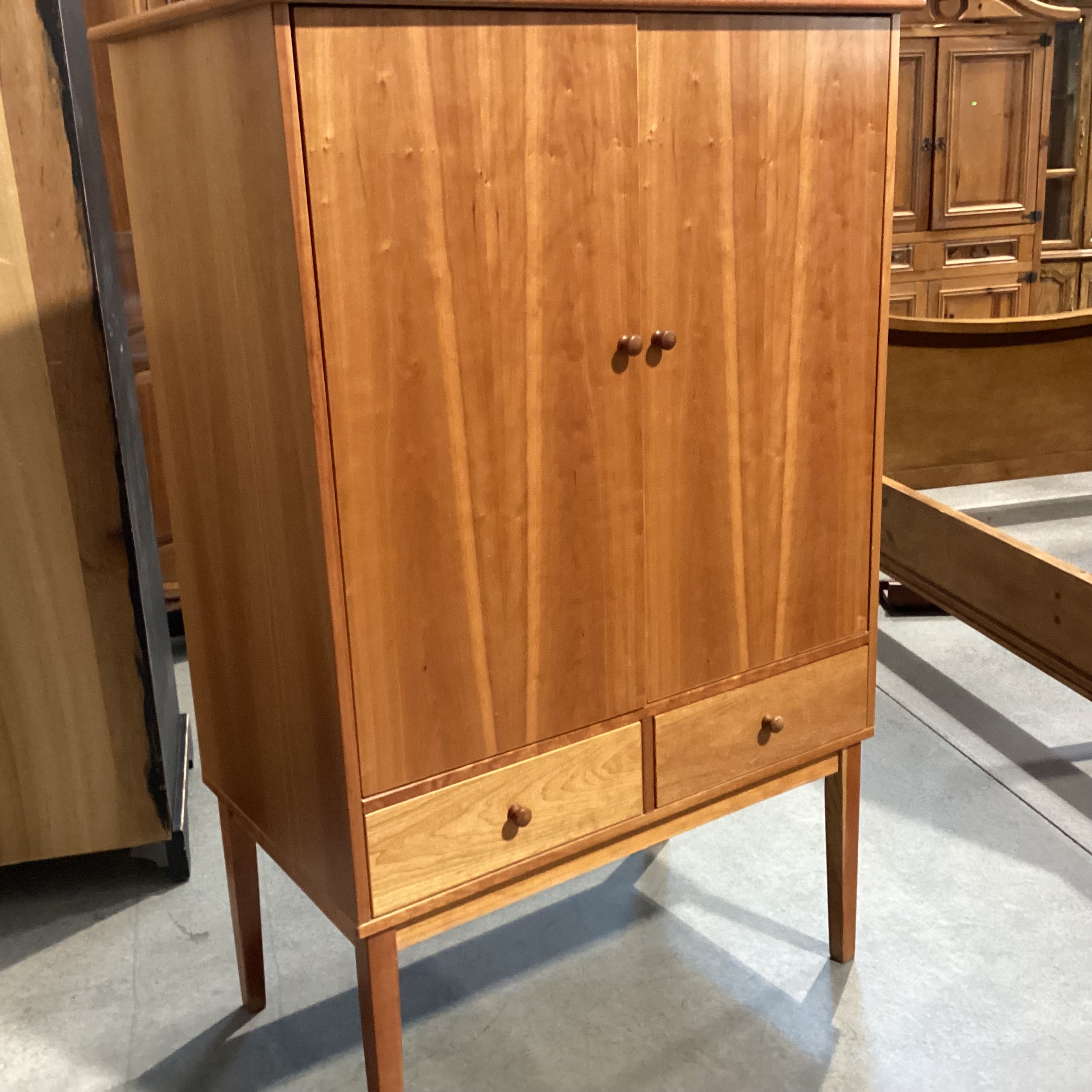 Danish Modern Wood & Laminate Veneer 2 Door 2 Drawer Armoire 40"x 23.5"x 61,5"