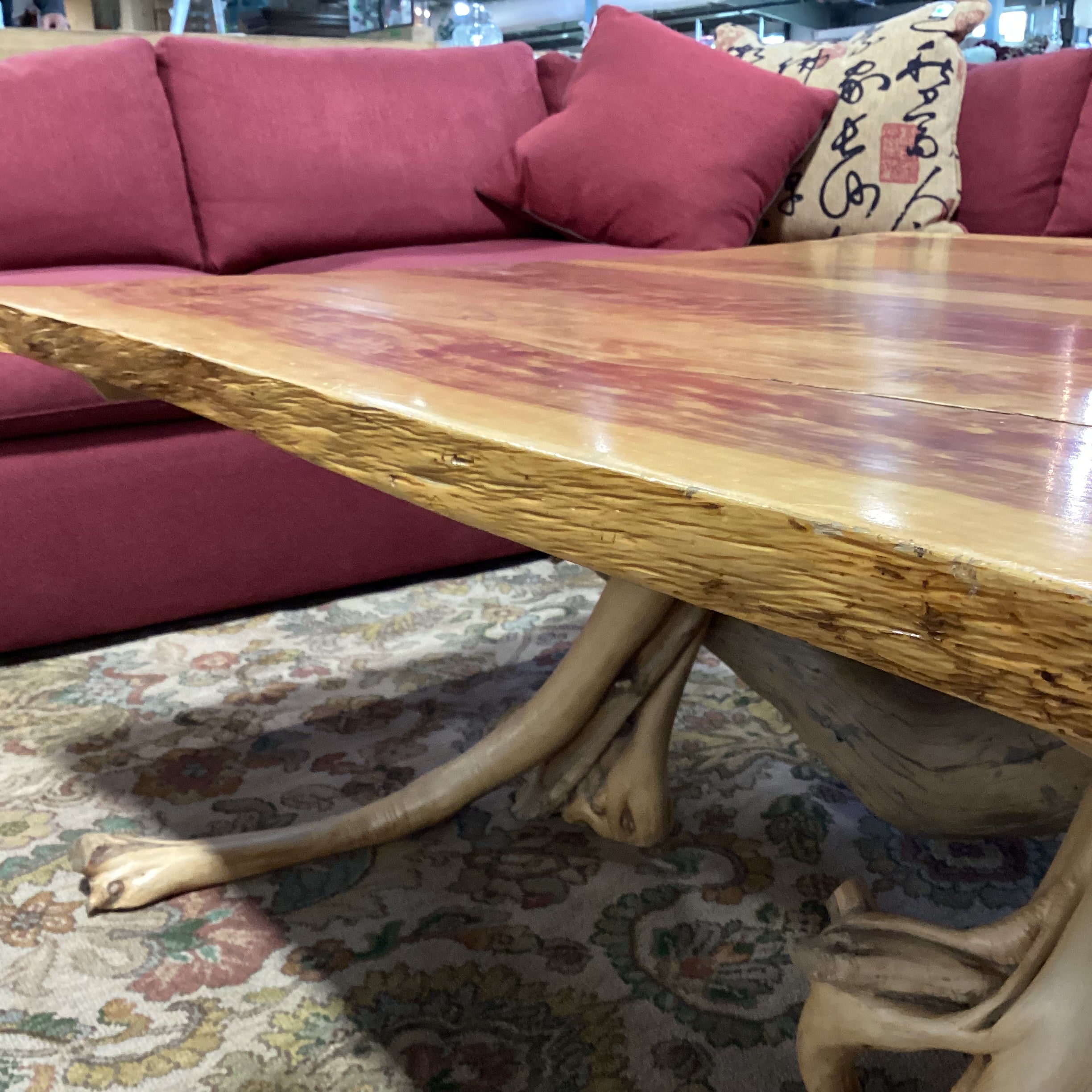 Hand Crafted Live Edge & Stump Trestle Coffee Table 44"x 44"x 20"