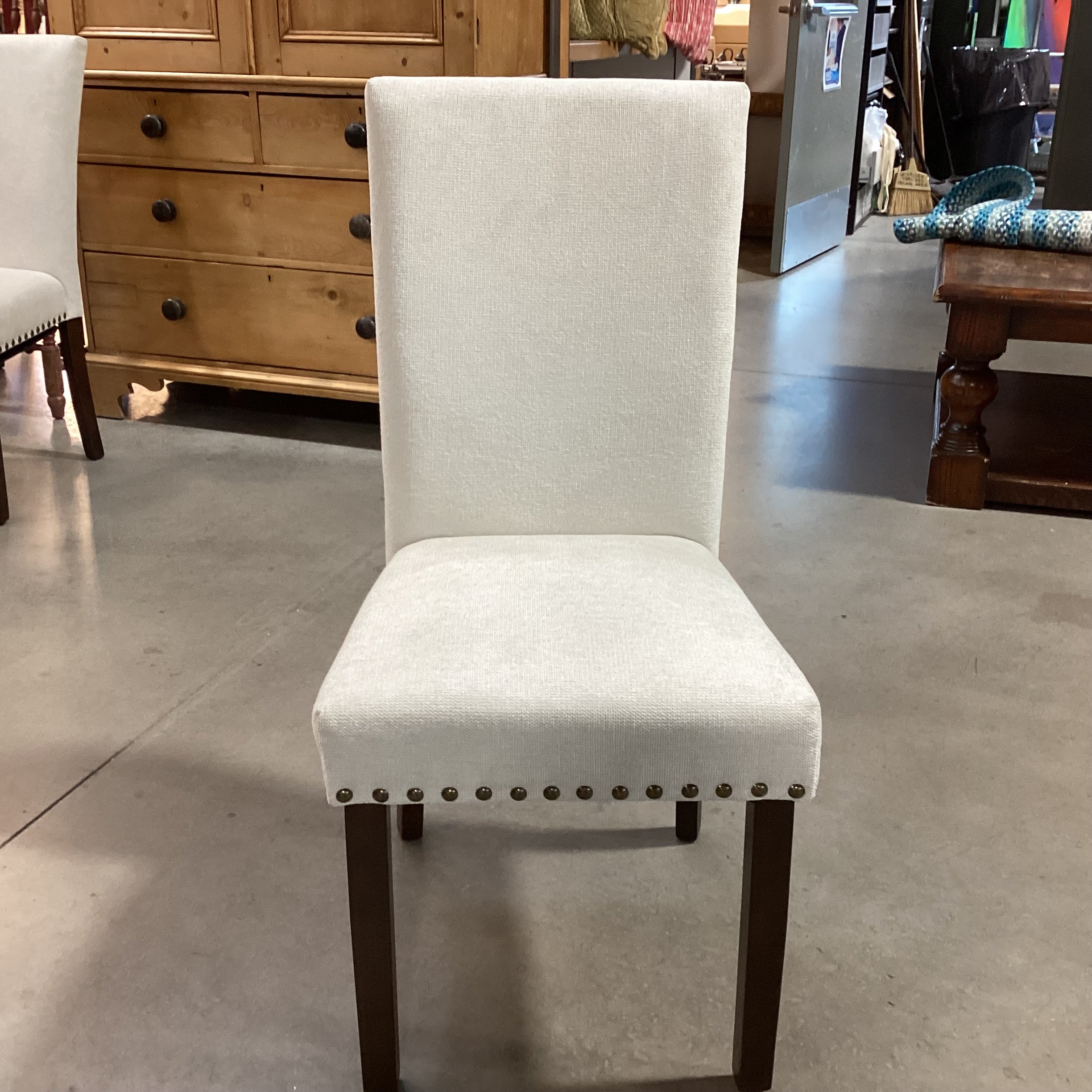 Colamy Ivory Woven Nailhead & Dark Finish Wood Dining Chair 19"x 24"x 38"