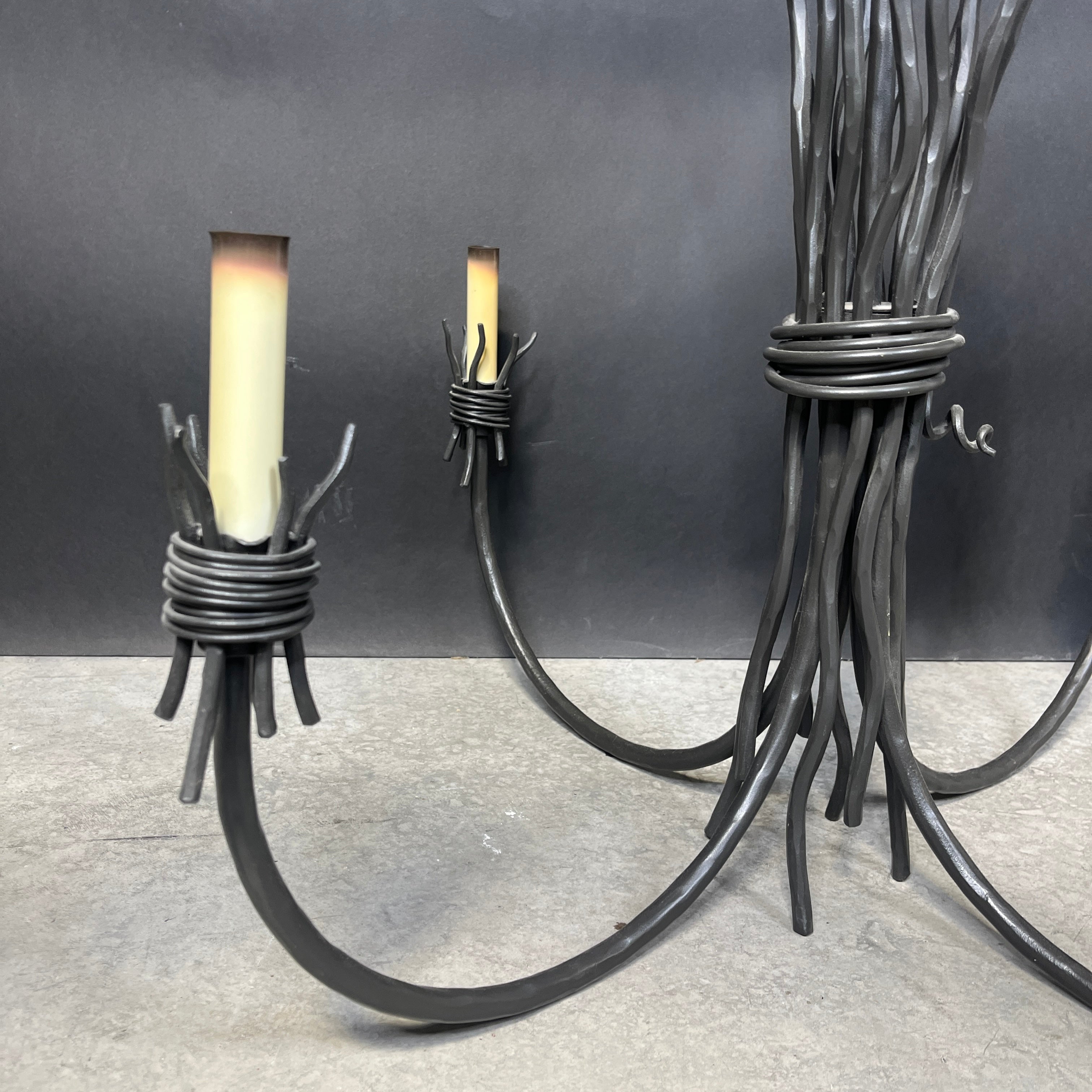 The Riverbend 4-Light Hand Rubbed Pewter Finish Solid Iron Candelabra Chandelier 30” Diameter x 29”