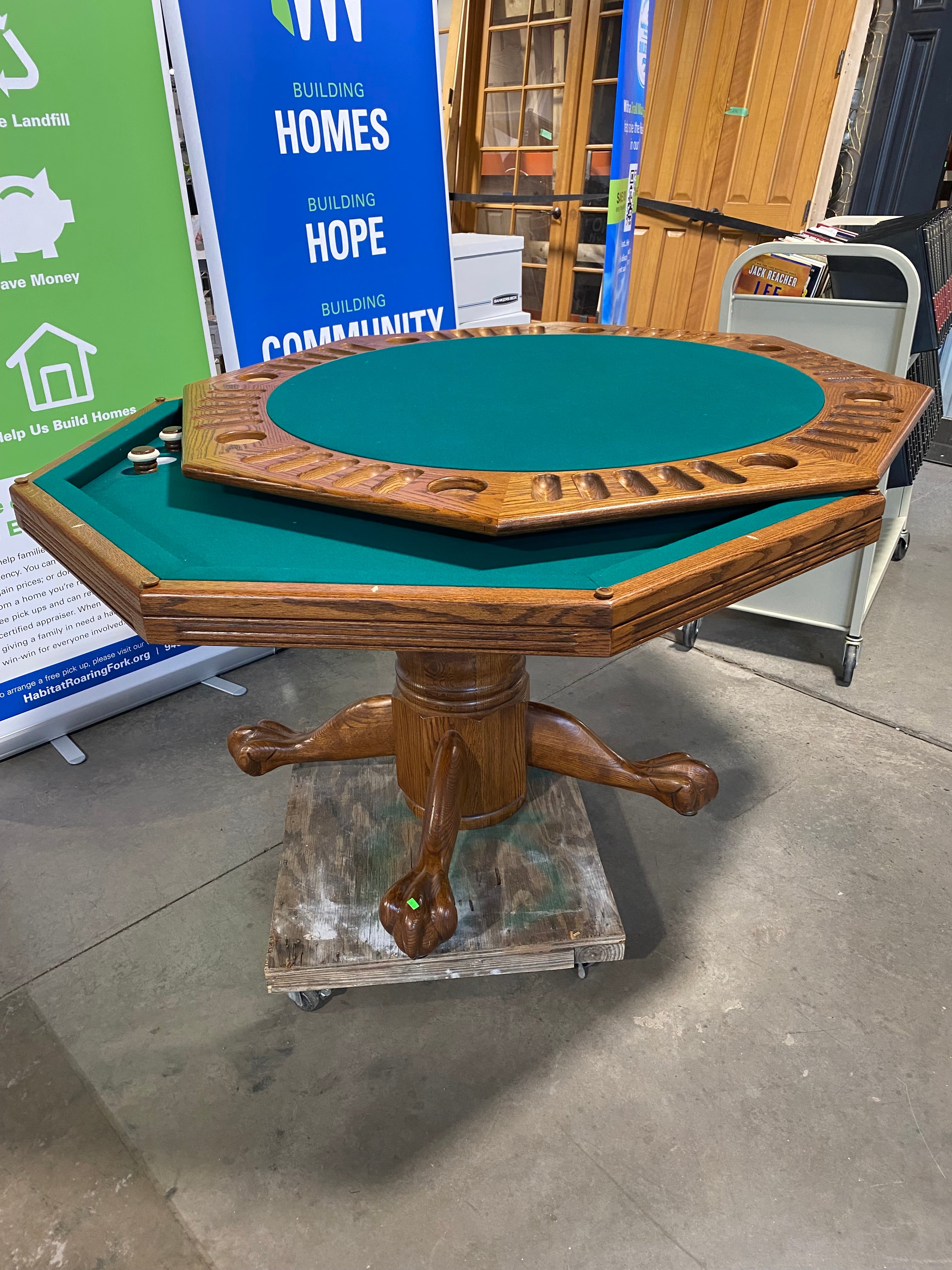 Mikhail Darafeev 3 in 1 Green Felt, Mother of Pearl Inlay Solid Wood Pedestal with Lion's Paw Feet Game Table 54"x 54"x 31.5"