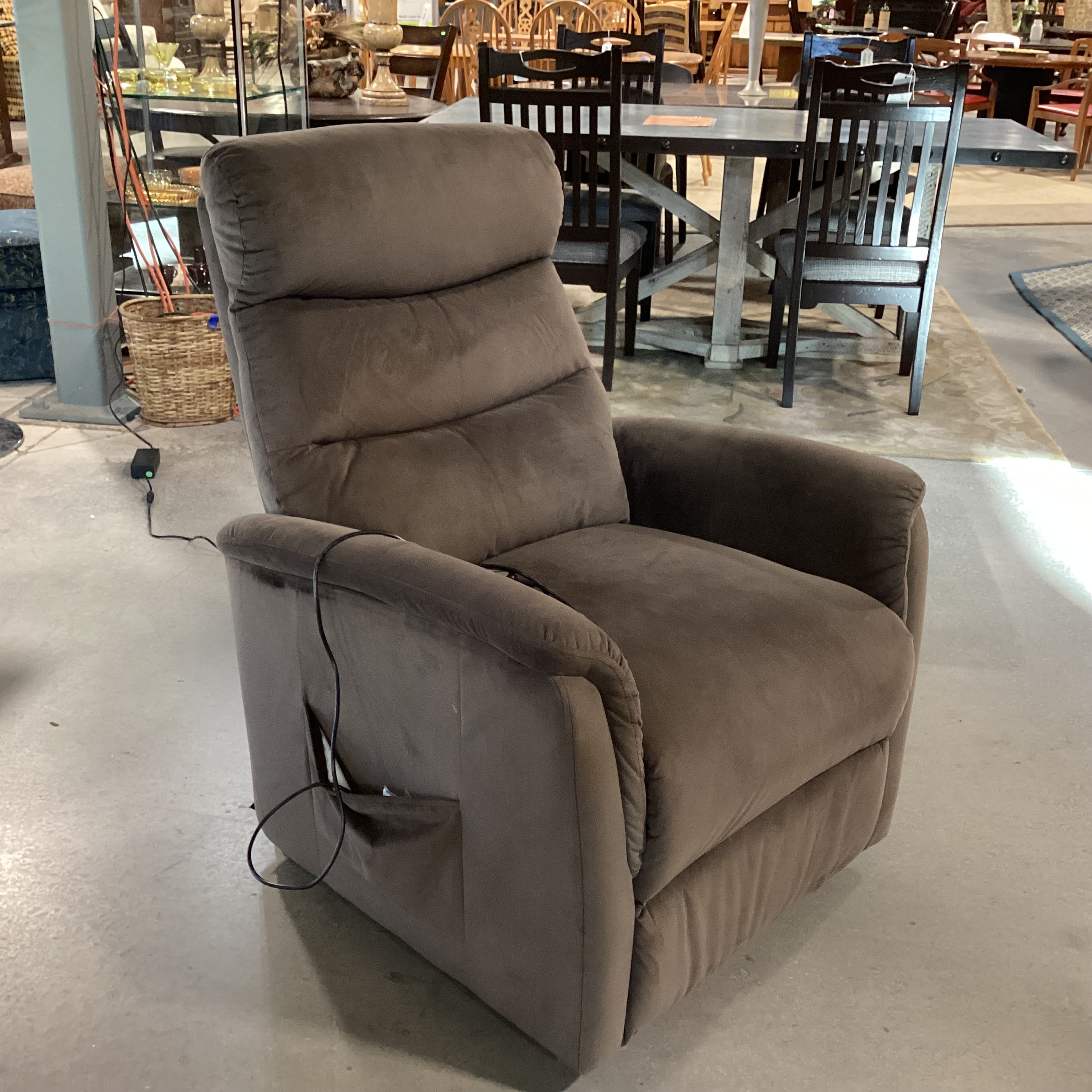 Taupe Brown Velvet Power Lift Recliner Chair 32"x 32" to 64"x 41"