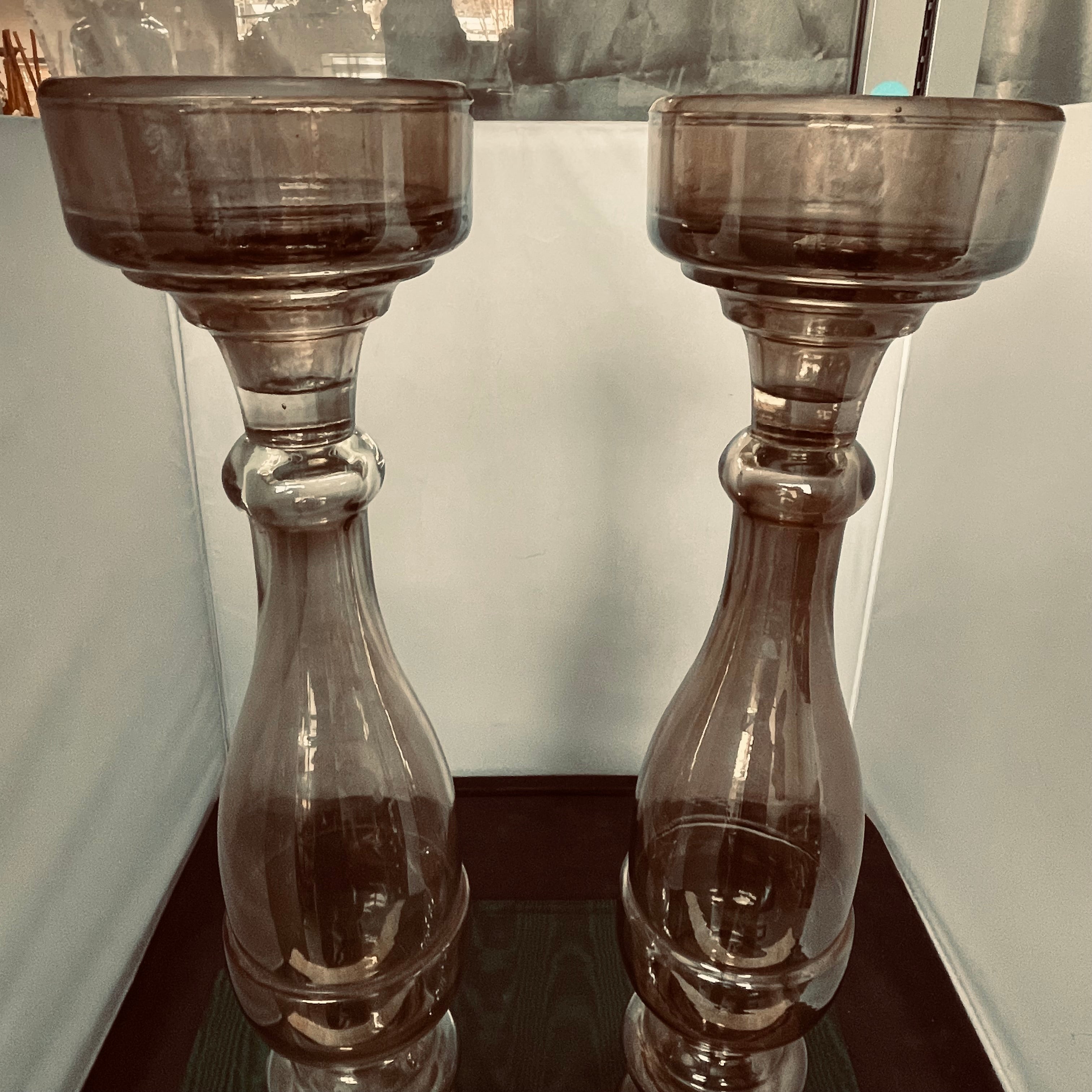 Heavy Smoked Glass Candle Holders by Zodax, Made in India