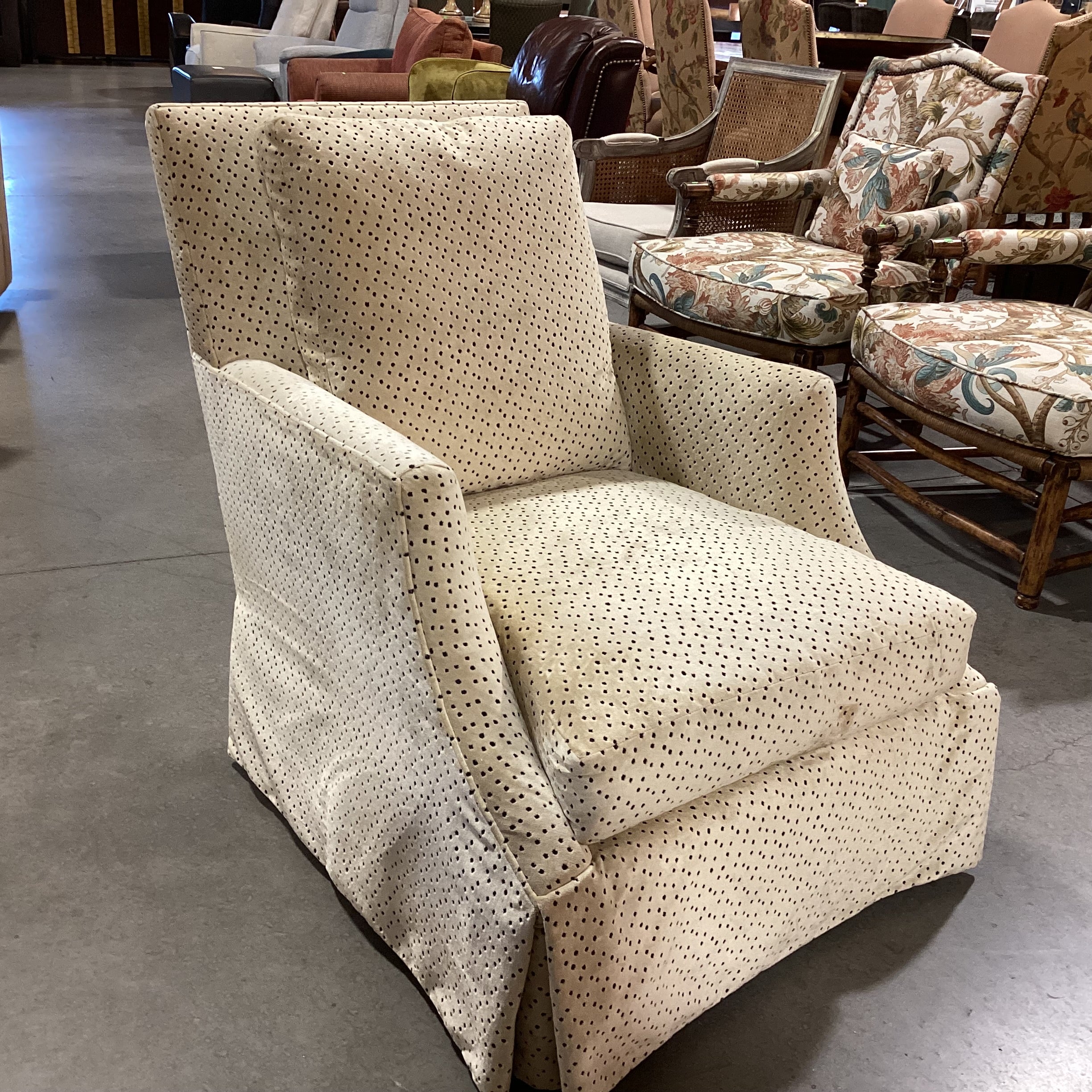 Lee Industries Custom Velvet Cream & Black Cheetah Print Chair 33"x 39"x 38"