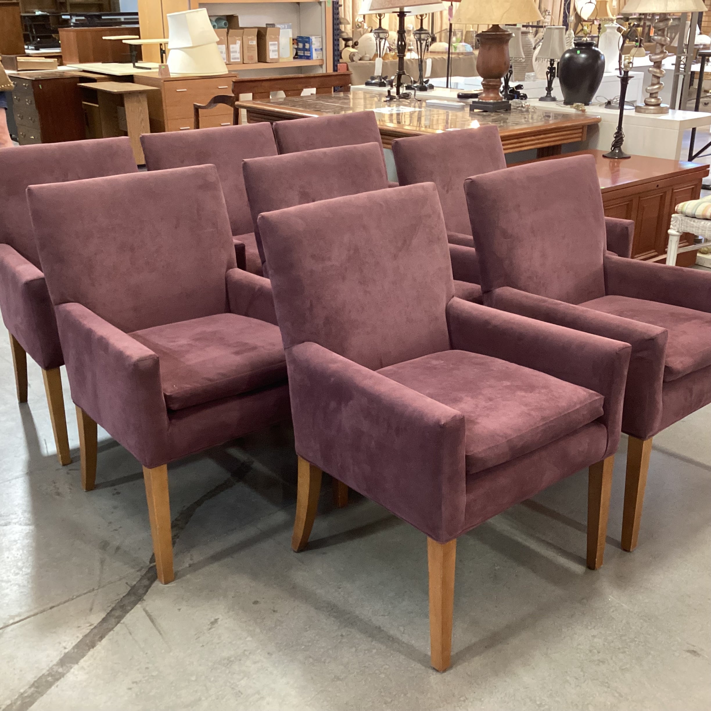 SET of 8 Mitchell Gold Plum Ultra Suede Dining Chairs 25"x 26"x 36"