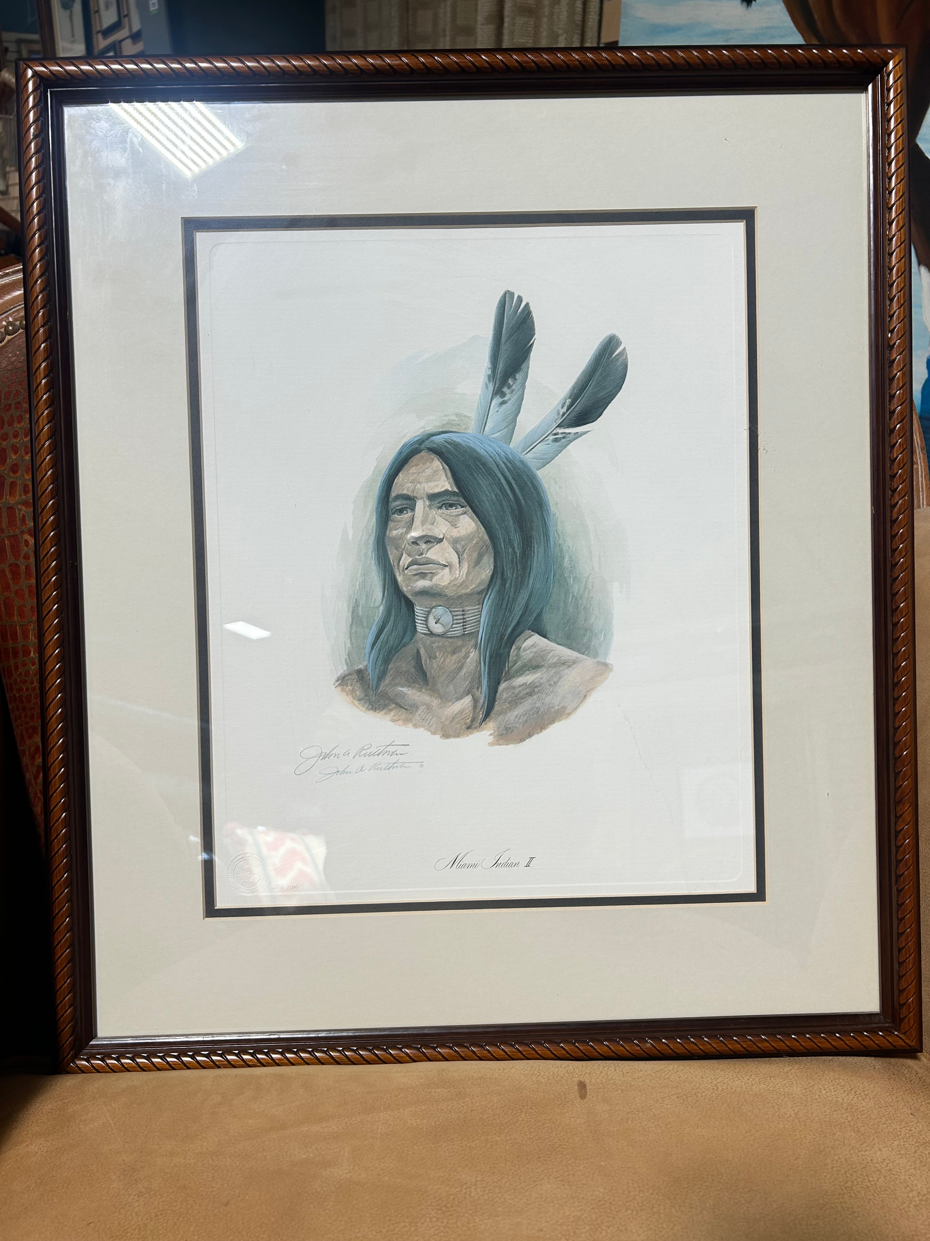 John A.Ruthven Limited Edition Lithograph Print Titled Miami Indian II" 20"x 23"