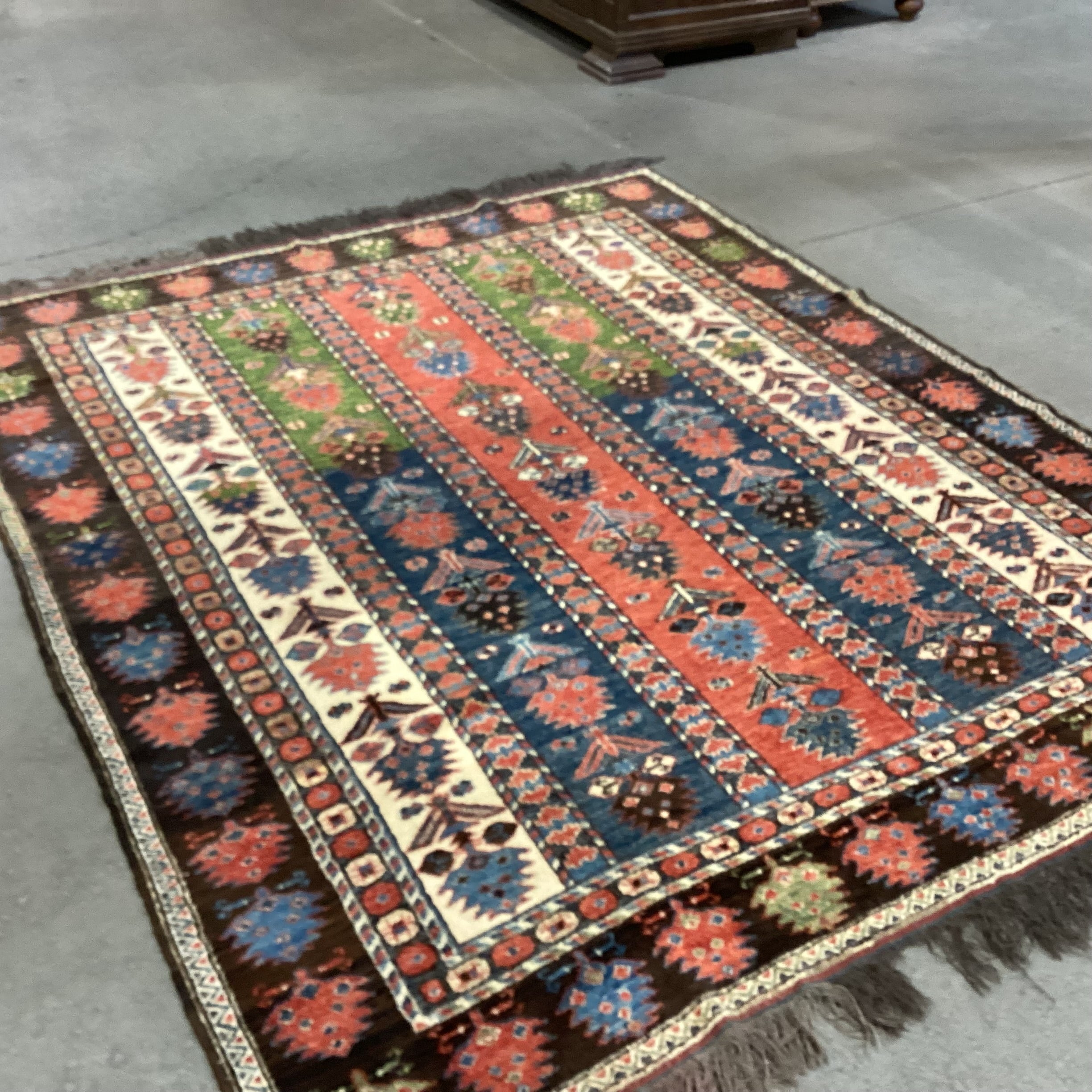 Vintage Red Blue Green Brown Kazak Hand Woven Wool Rug 6'5"x 8'5"