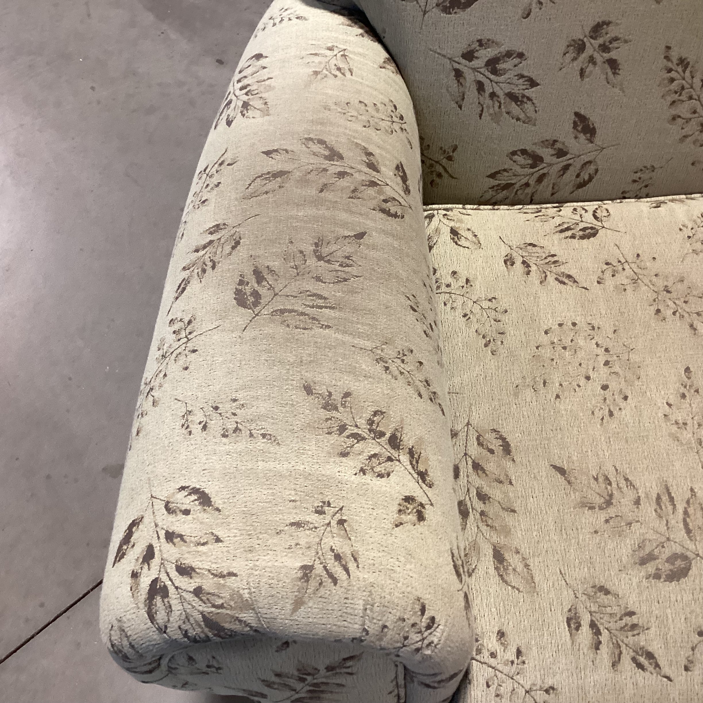 Sage with Leaf Design Roll Arm & Back Loveseat Sofa 62"x 38"x 37"