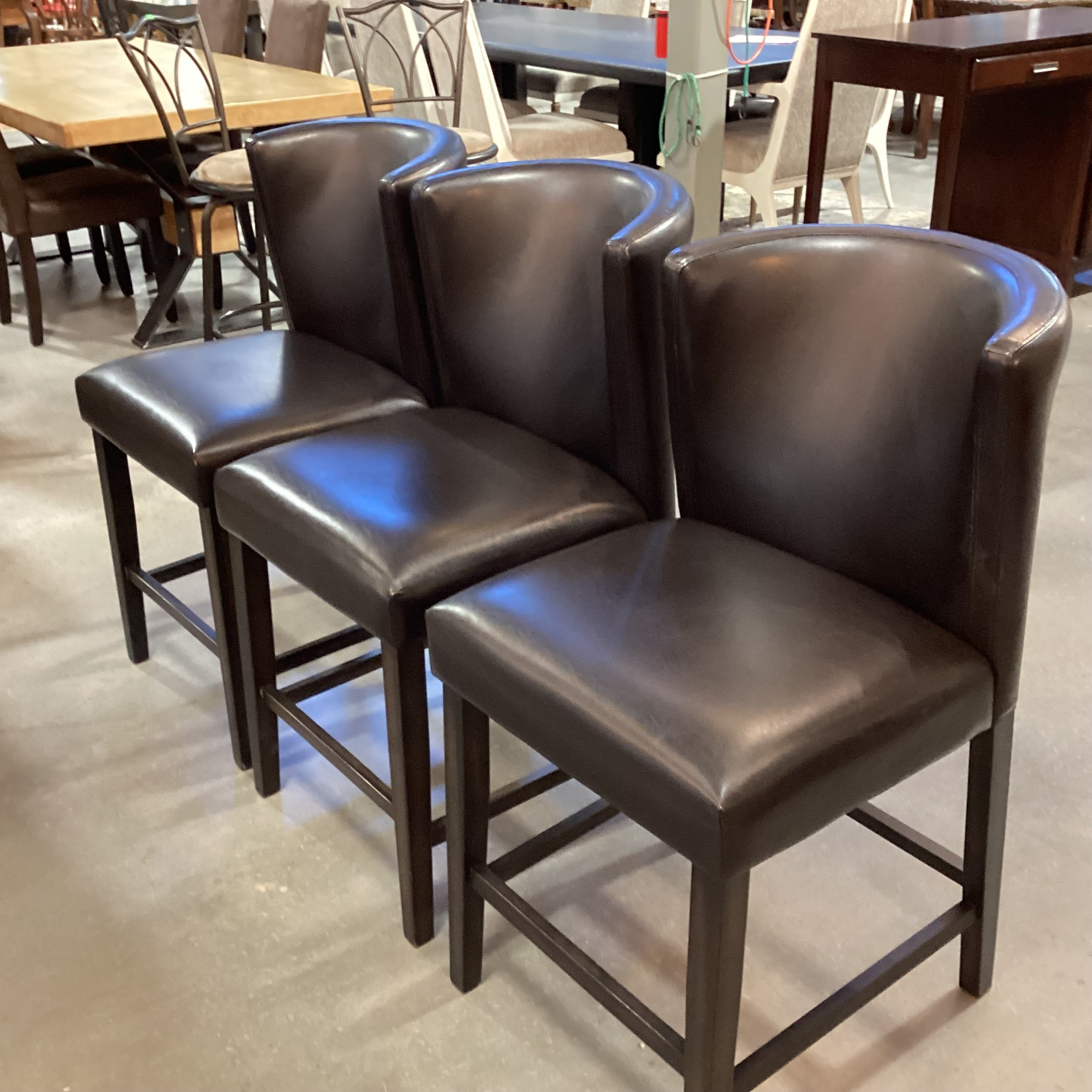 SET of 3 Lifestyle Enterprises Modern Bonded Leather & Espresso Wood Barstools 24"
