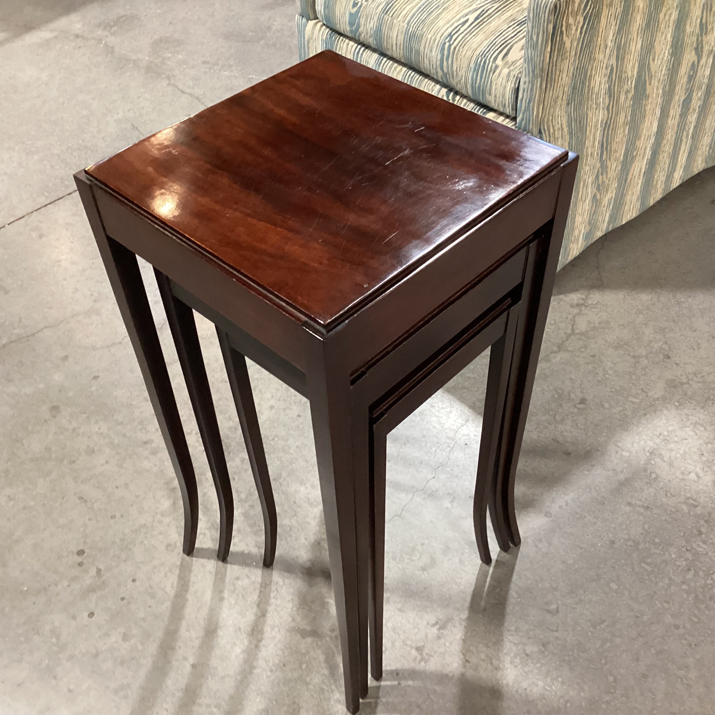 Barbara Barry For Baker Vintage Mahogany Nesting Accent Tables 14.5"x 14.5"x 29"