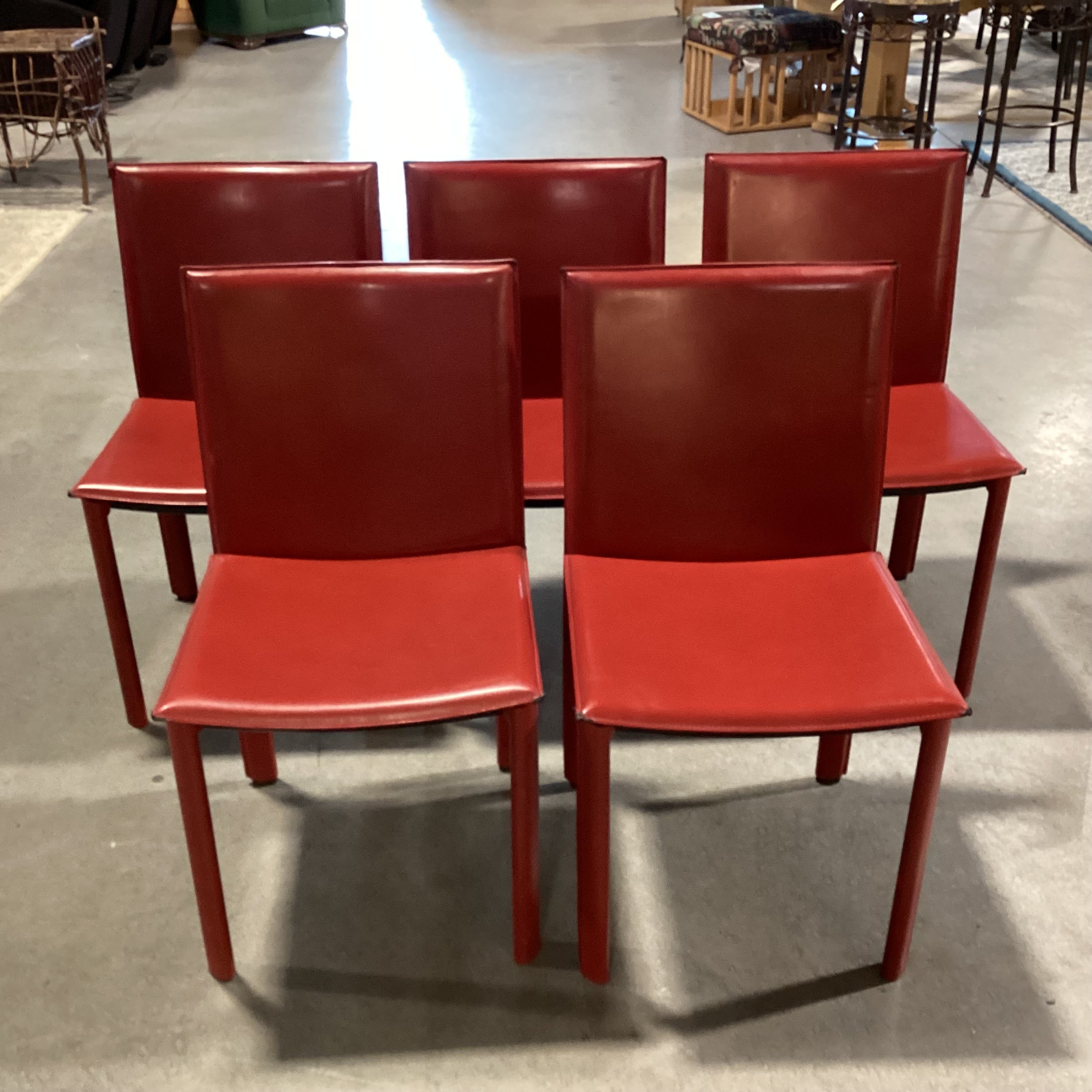 SET of 5 Maria Yee Red Leather Dining Chairs 18.5"x 18.5"x 33.5"