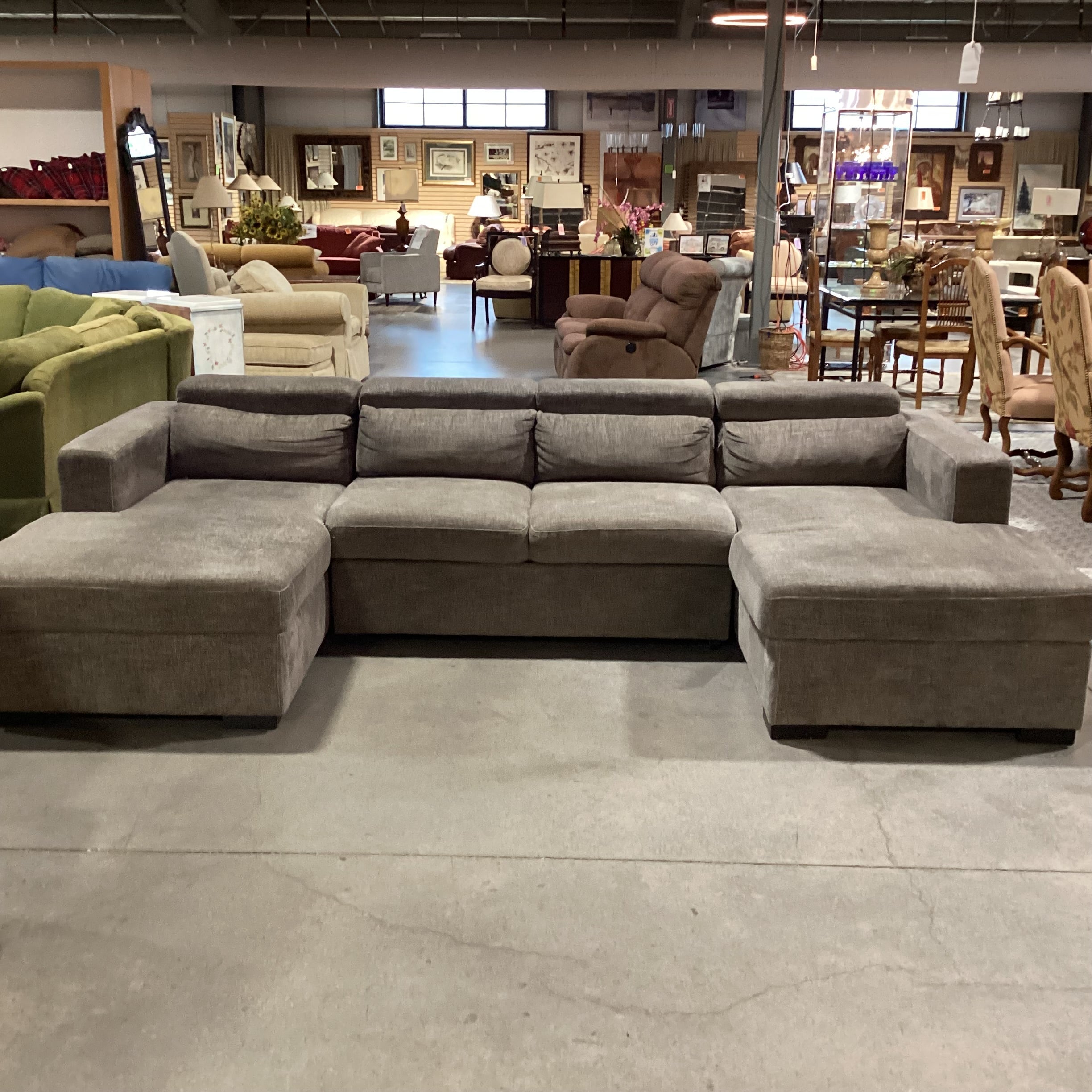 Fine Home Limited Grey Woven 2 End Chaise Pullout Middle Popup & Adjustable Headrests 3 Piece Sectional 122"x 69"x 69"x 31"