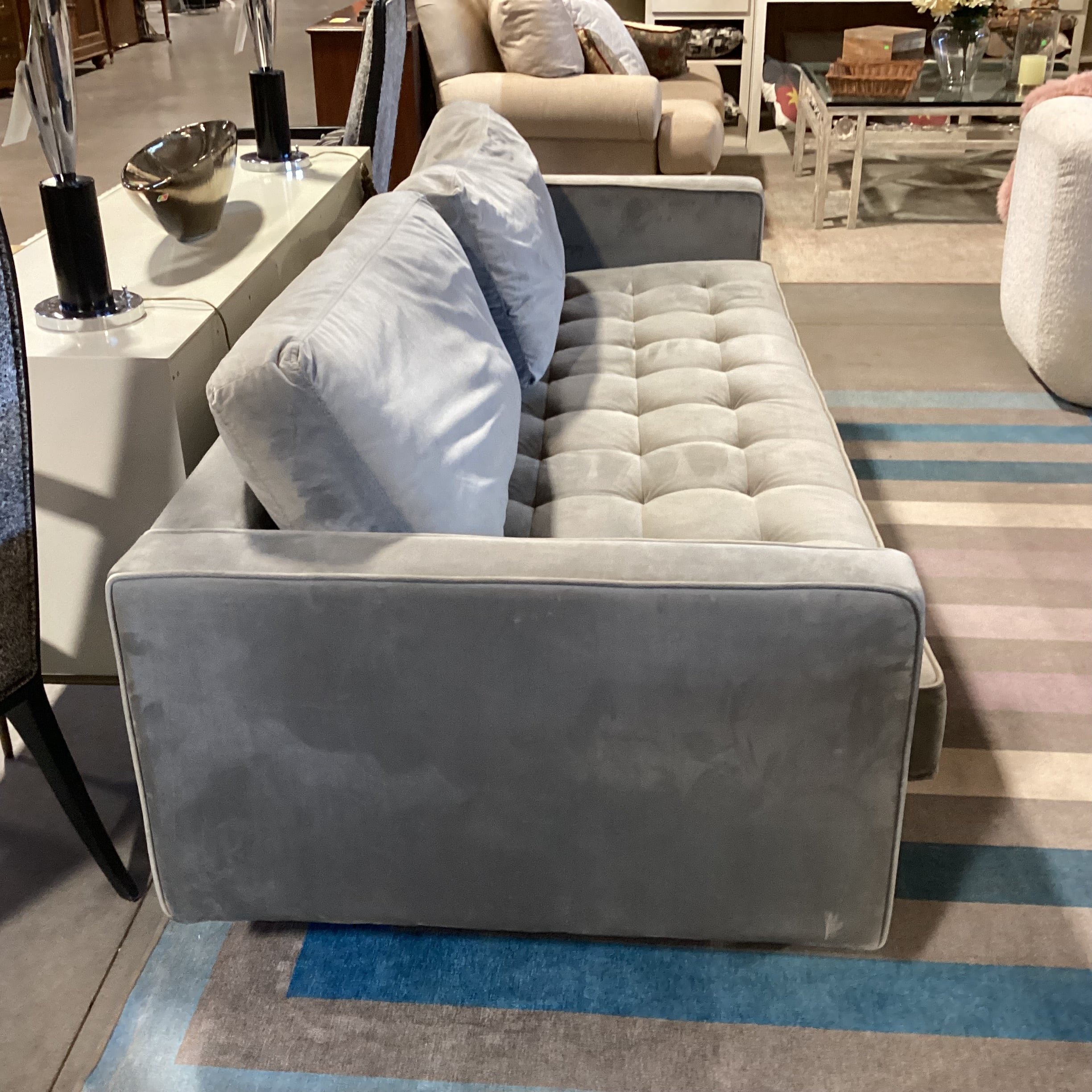 Grey Plush Velveteen Tufted Seat Sofa 87"x 37"x 26"