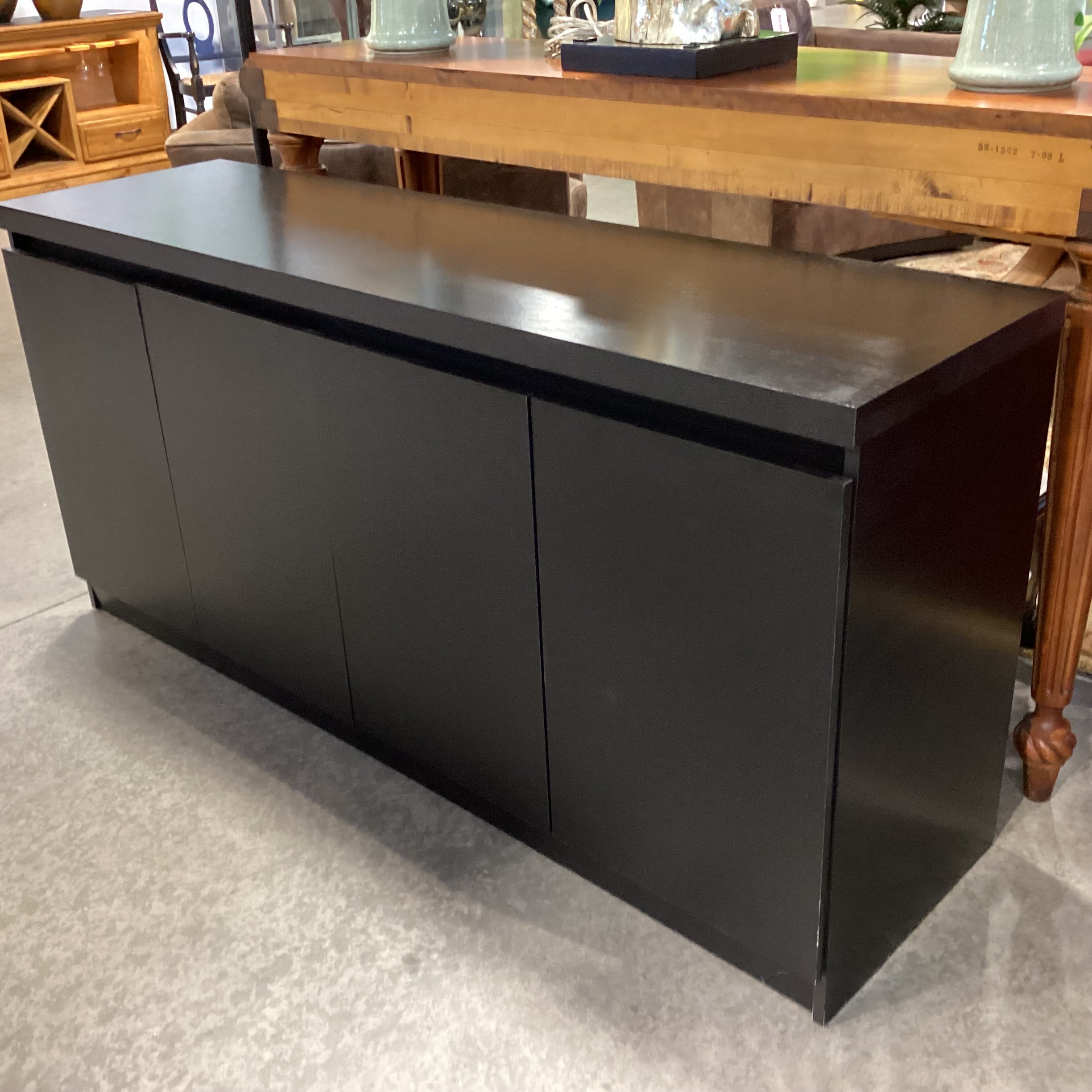 Ebony Finish Veneer 4 Door with Shelves Console Credenza 62.5"x 17.5"x 30"