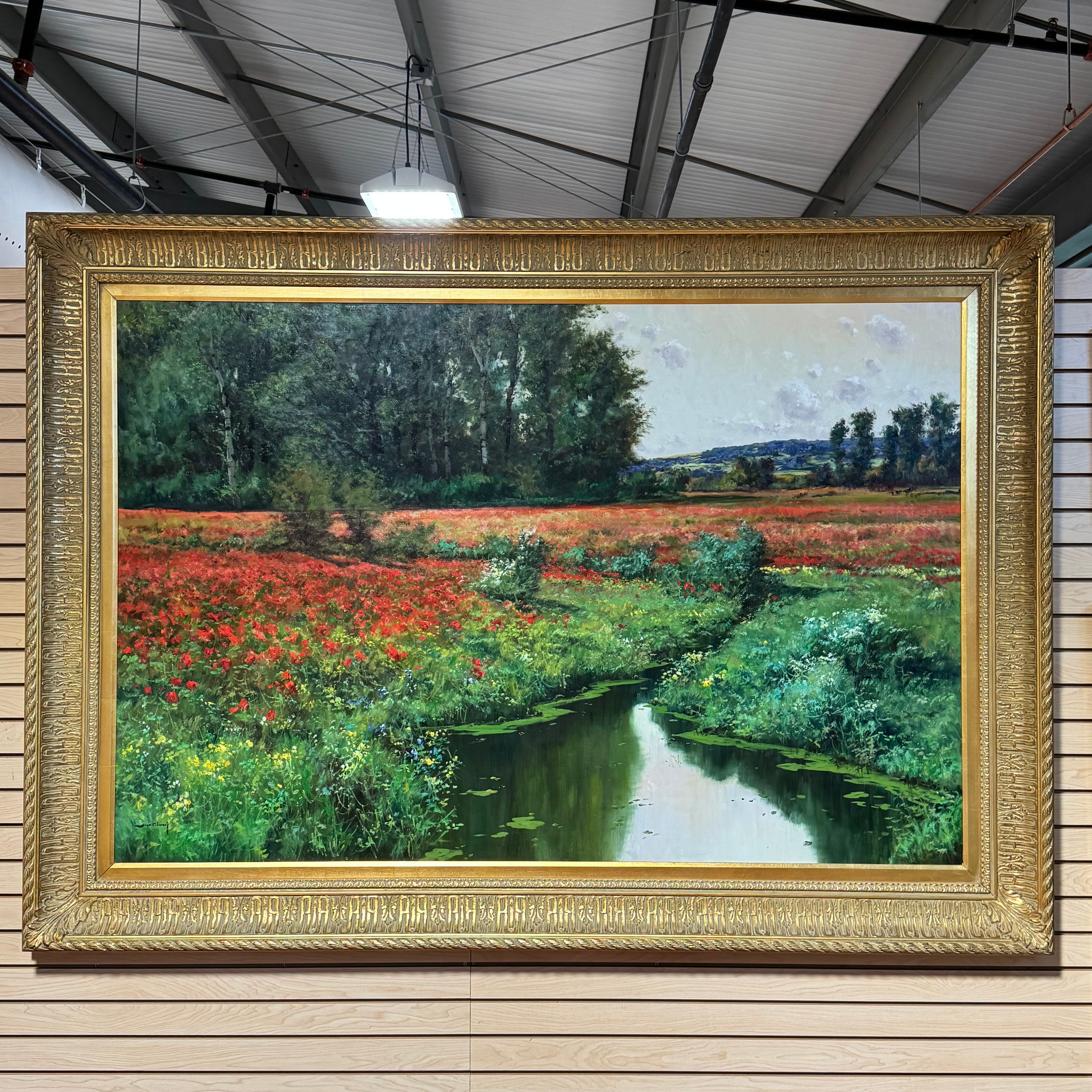 Artist Signed "Field Aglow" Original Painting In An Ornate Gold Frame 86 1/2" x 62"