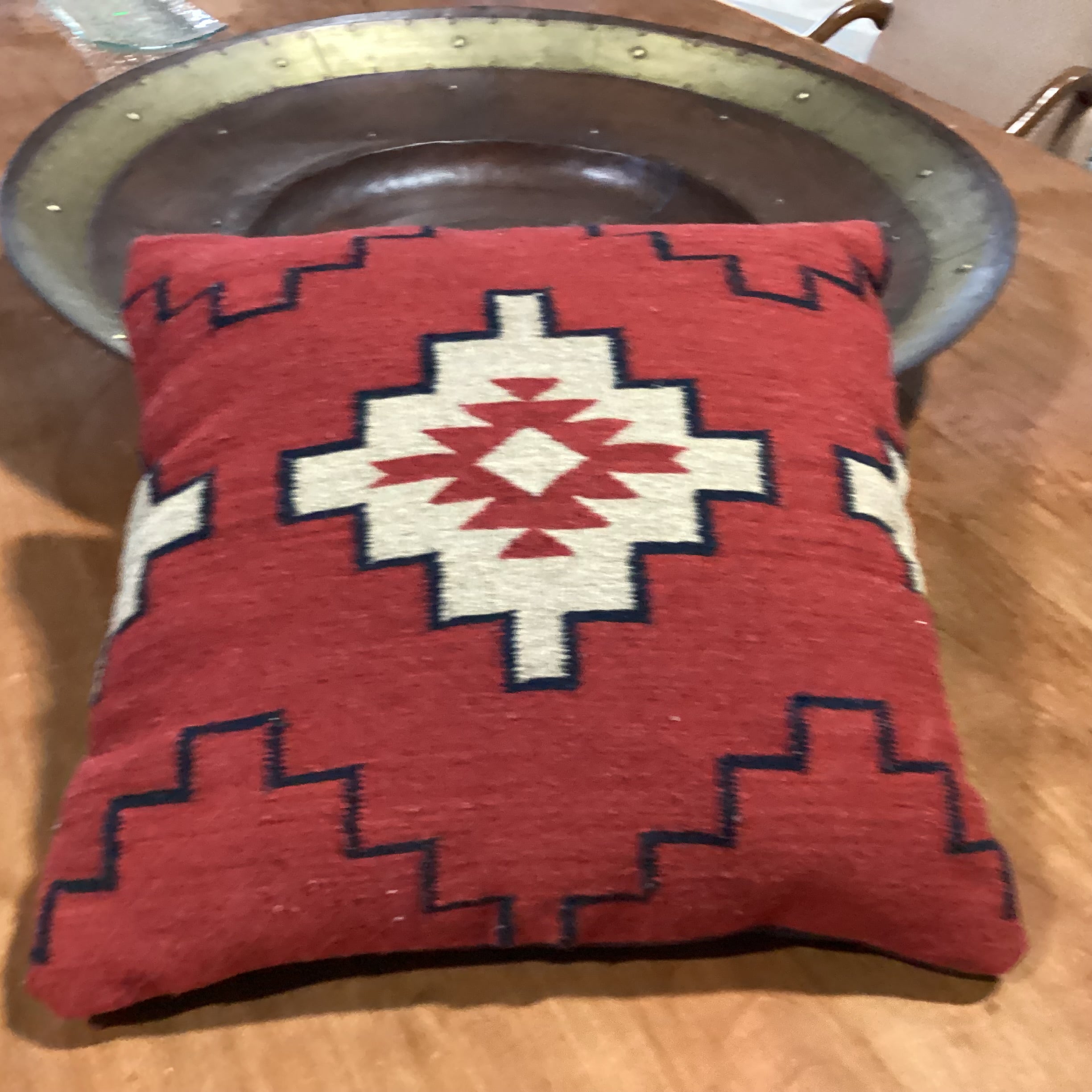 Native American Red Black Tan Hand Woven Wool Accent Pillow 20"x 20"