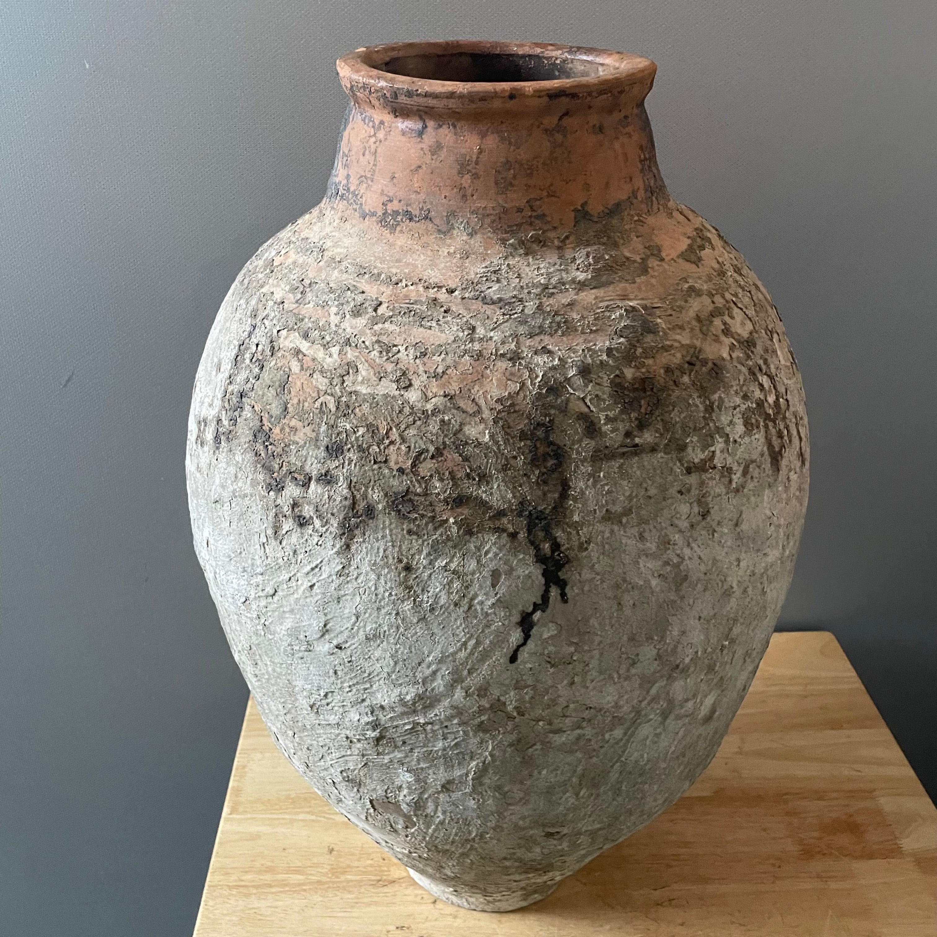 Vintage Turkish Handcrafted Large Olive Oil Storage Jar, 15"x 24"