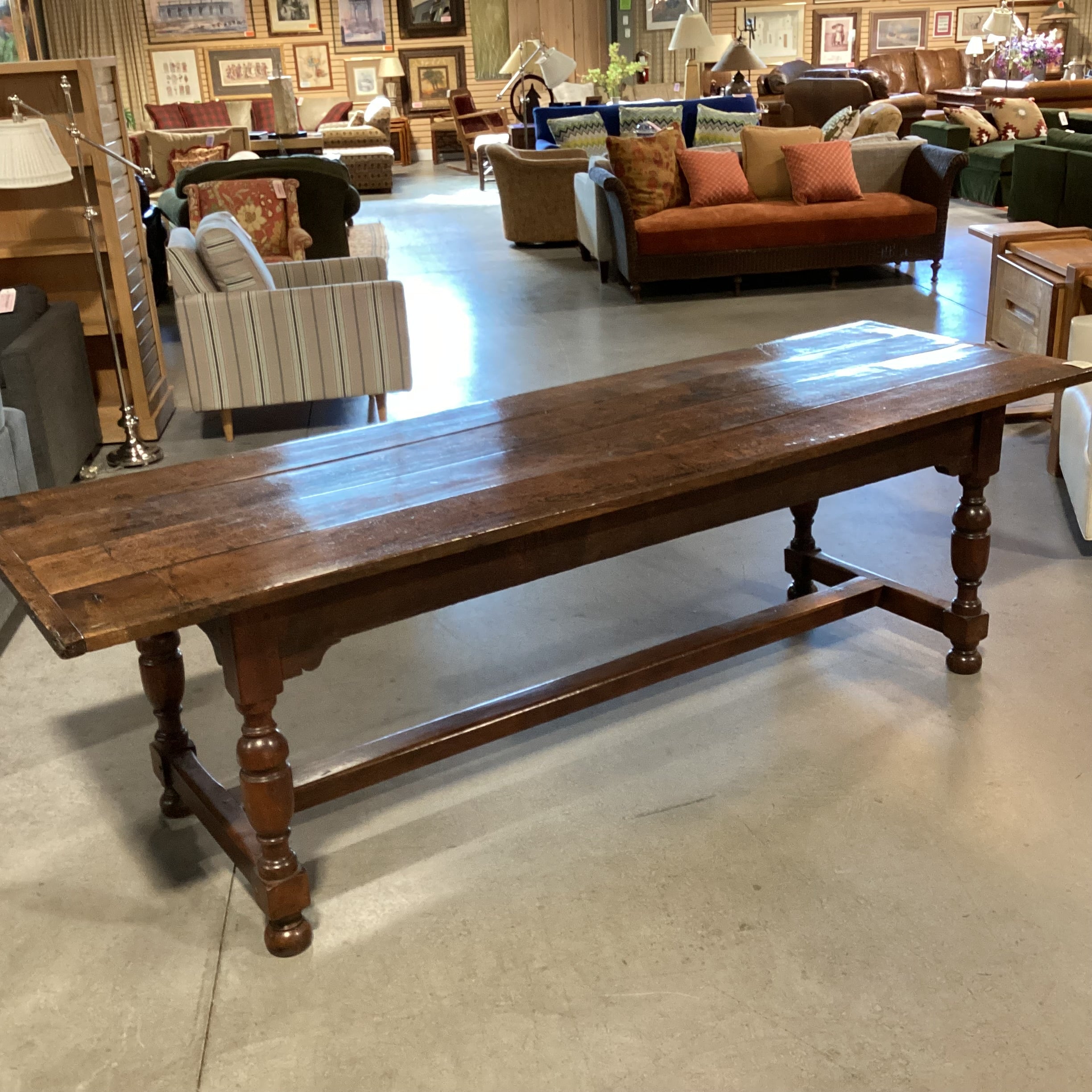 Antique Oak & Pine with Top From 1700s Carved Base From 1800s Tavern Dining Table 100"x 31.5"x 30.5"