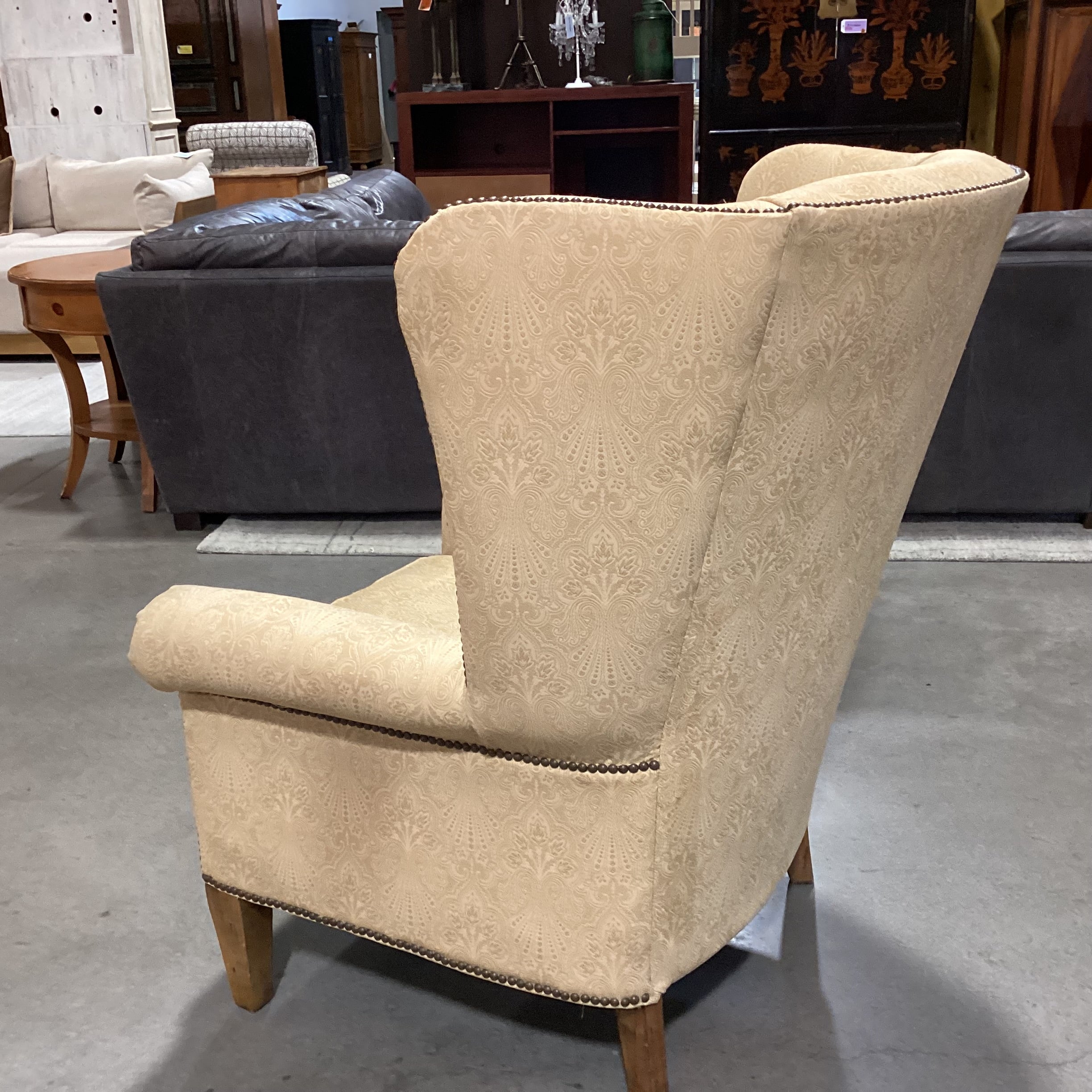 Paul Robert Golden Ornate Design with Nailhead Wing Chair 36"x 32"x 43"