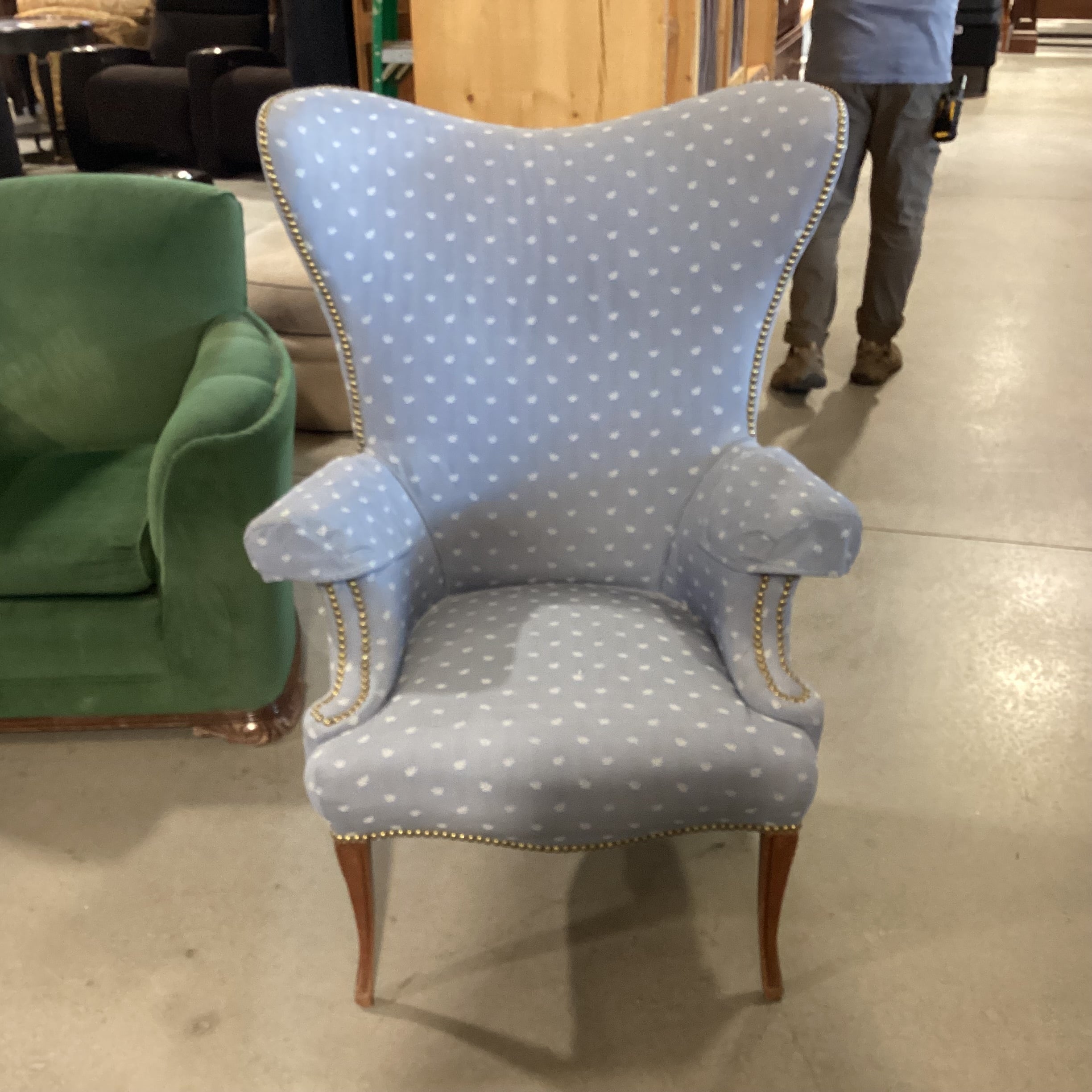 Light Blue Upholstered Nailhead Accent Wing Chair 32"x 32"x 44"