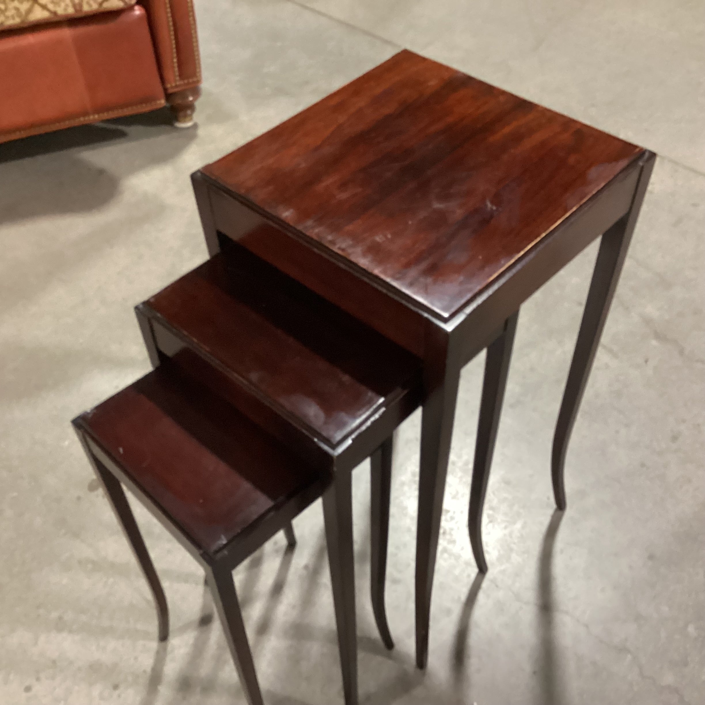 Barbara Barry For Baker Vintage Mahogany Nesting Accent Tables 14.5"x 14.5"x 29"