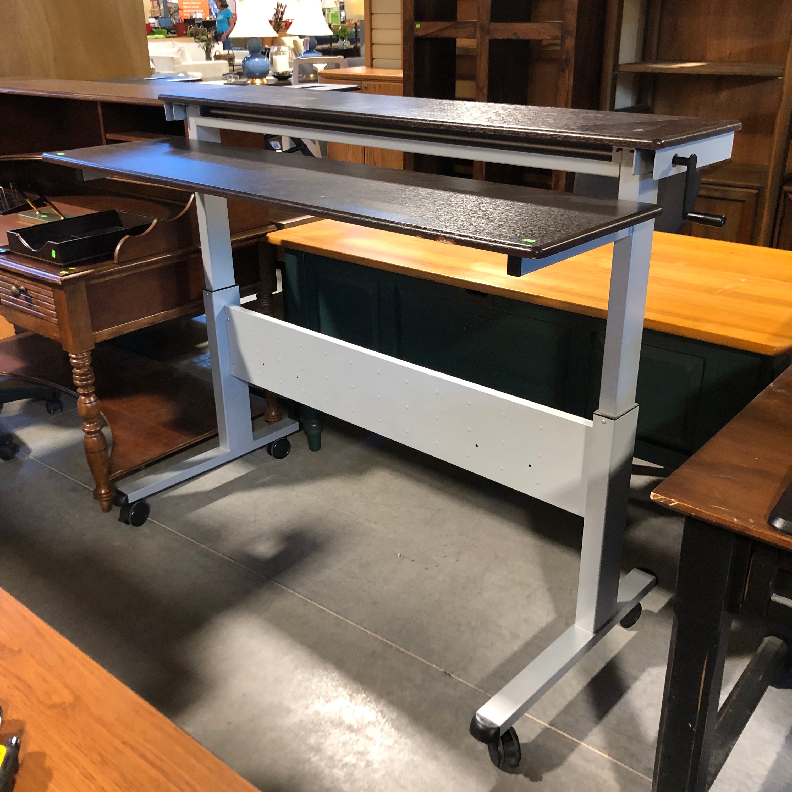 Dark Finish Crank Adjustable Office Desk  59"x 28"x 34" to 47.5"