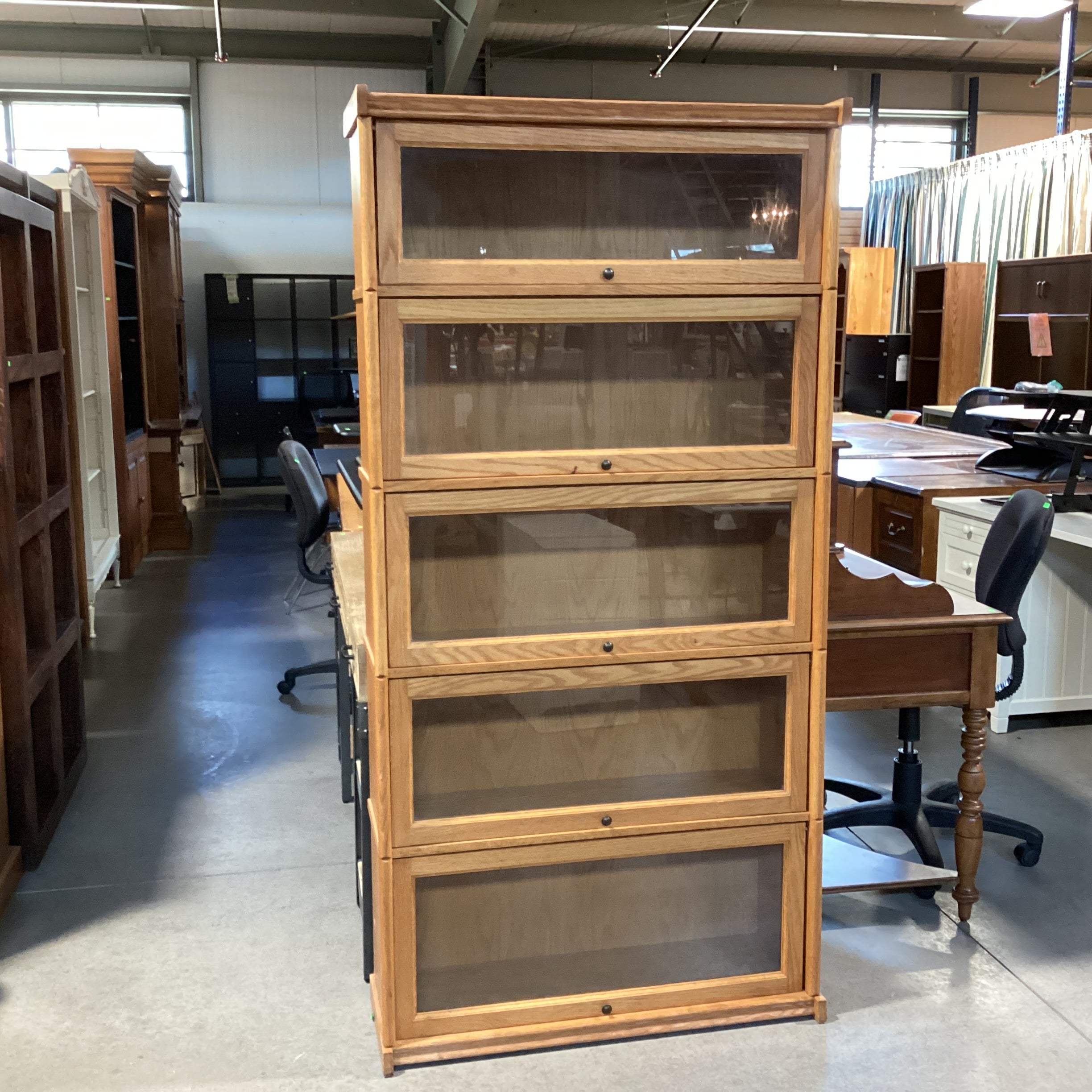 Light Oak & Glass Doors Barrister Bookcase 36"x 13"x 73"