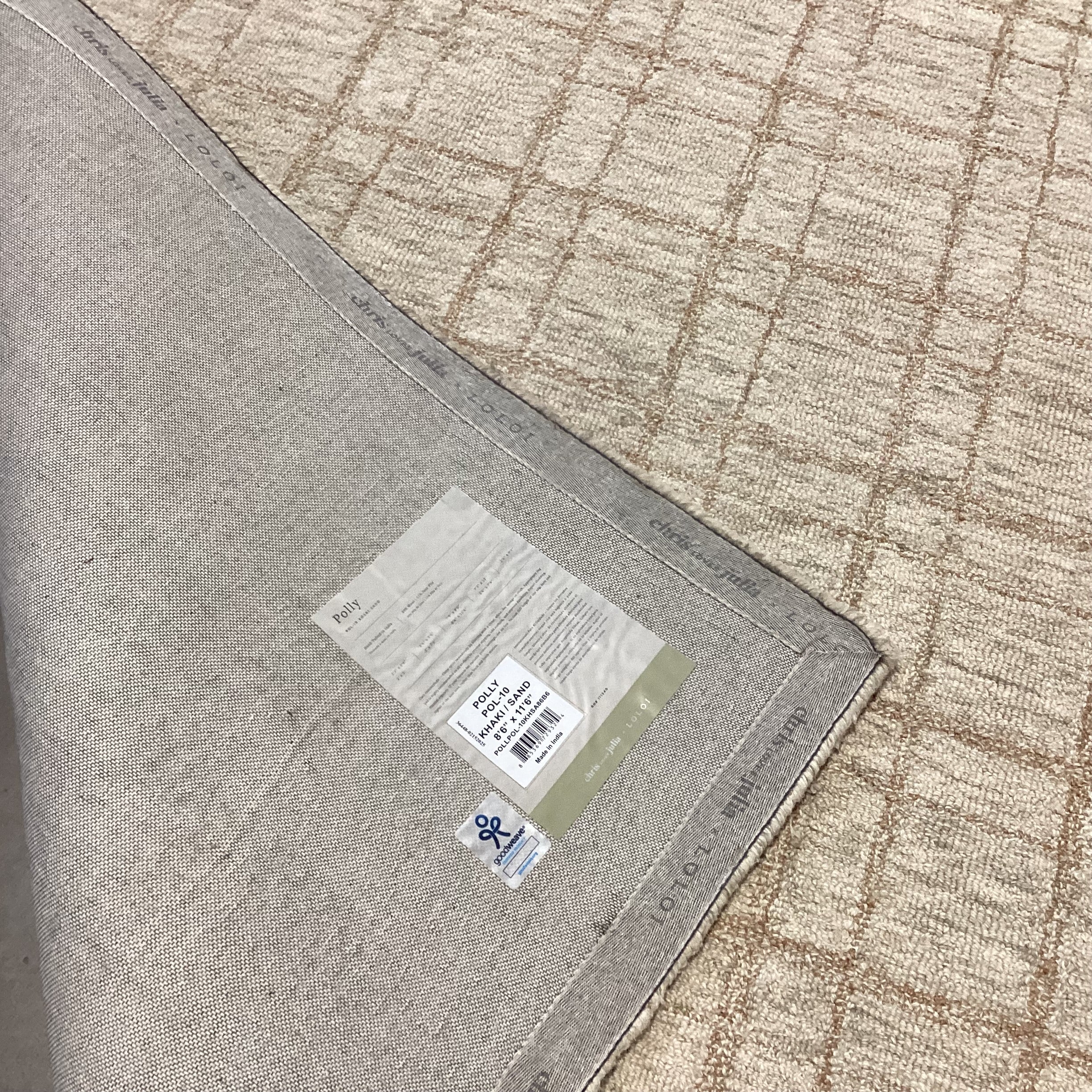 Chris Loves Julia LoLoi Polly Collection Khaki Sand Wool Loop Rug 8'6"x 11'6"