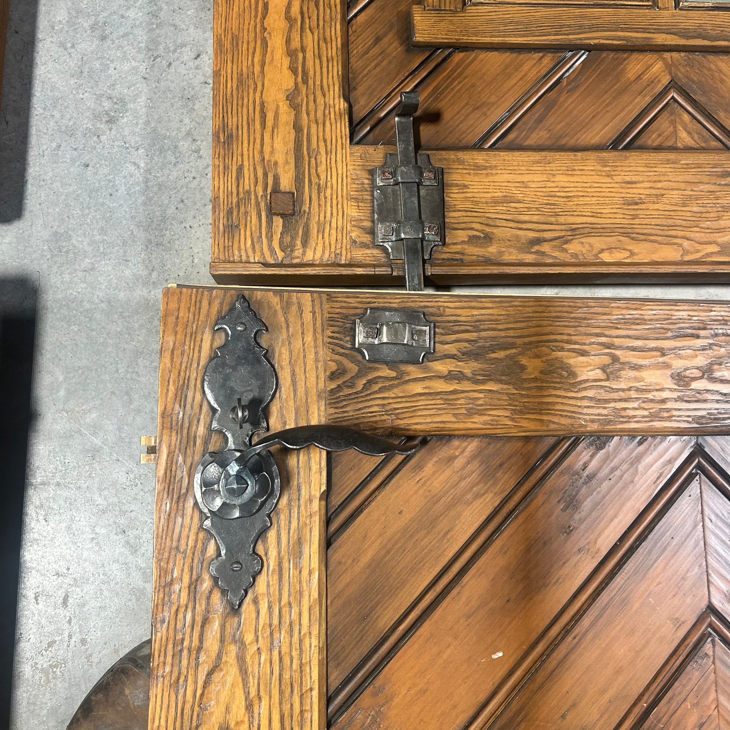 42"x 86"x 3" Brown Rustic Dutch Door with 4 Pane Window / Iron Hardware / LEFT HAND