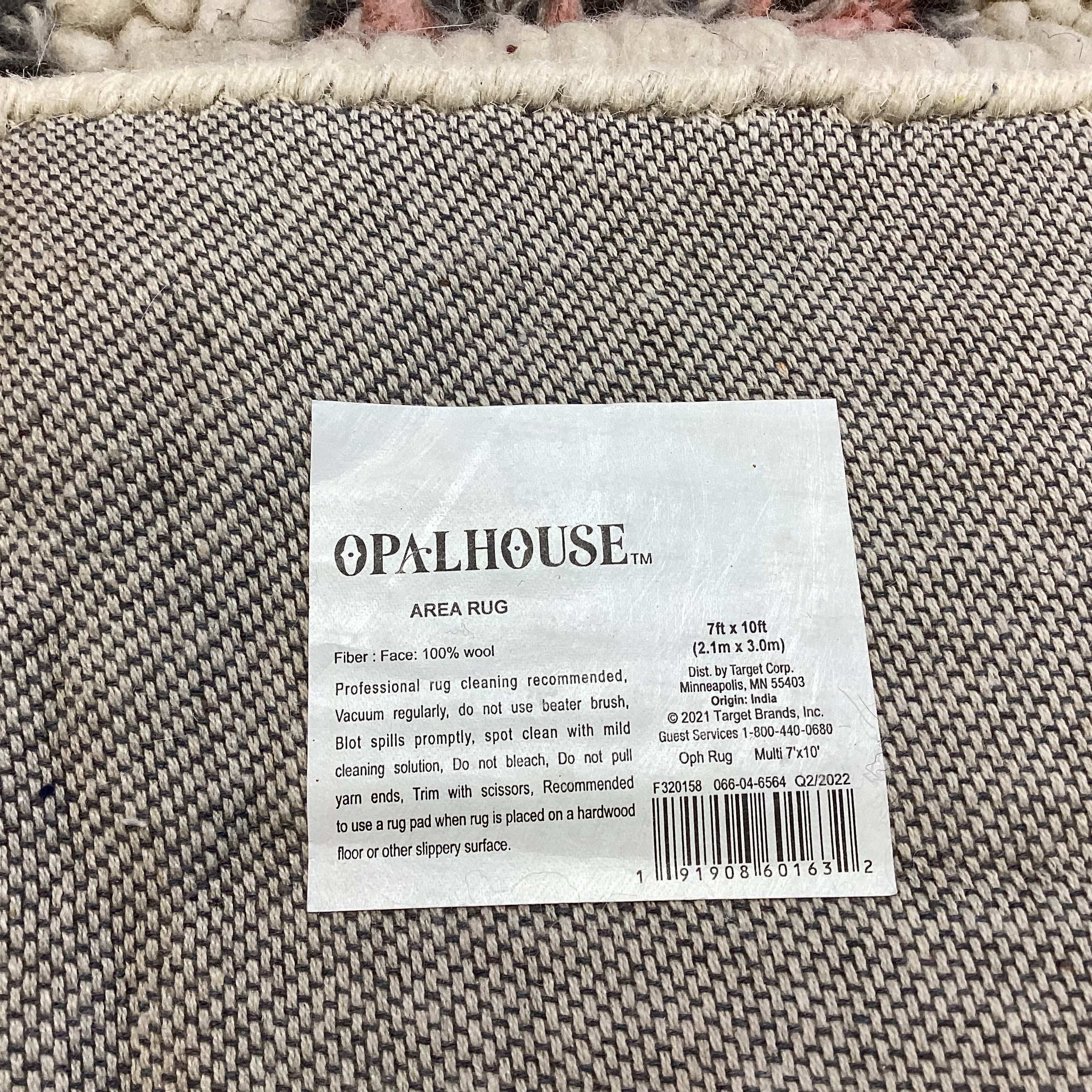 Opal House Cream Coral Pink & Grey Diamond Pattern Wool Rug 7'x 10'