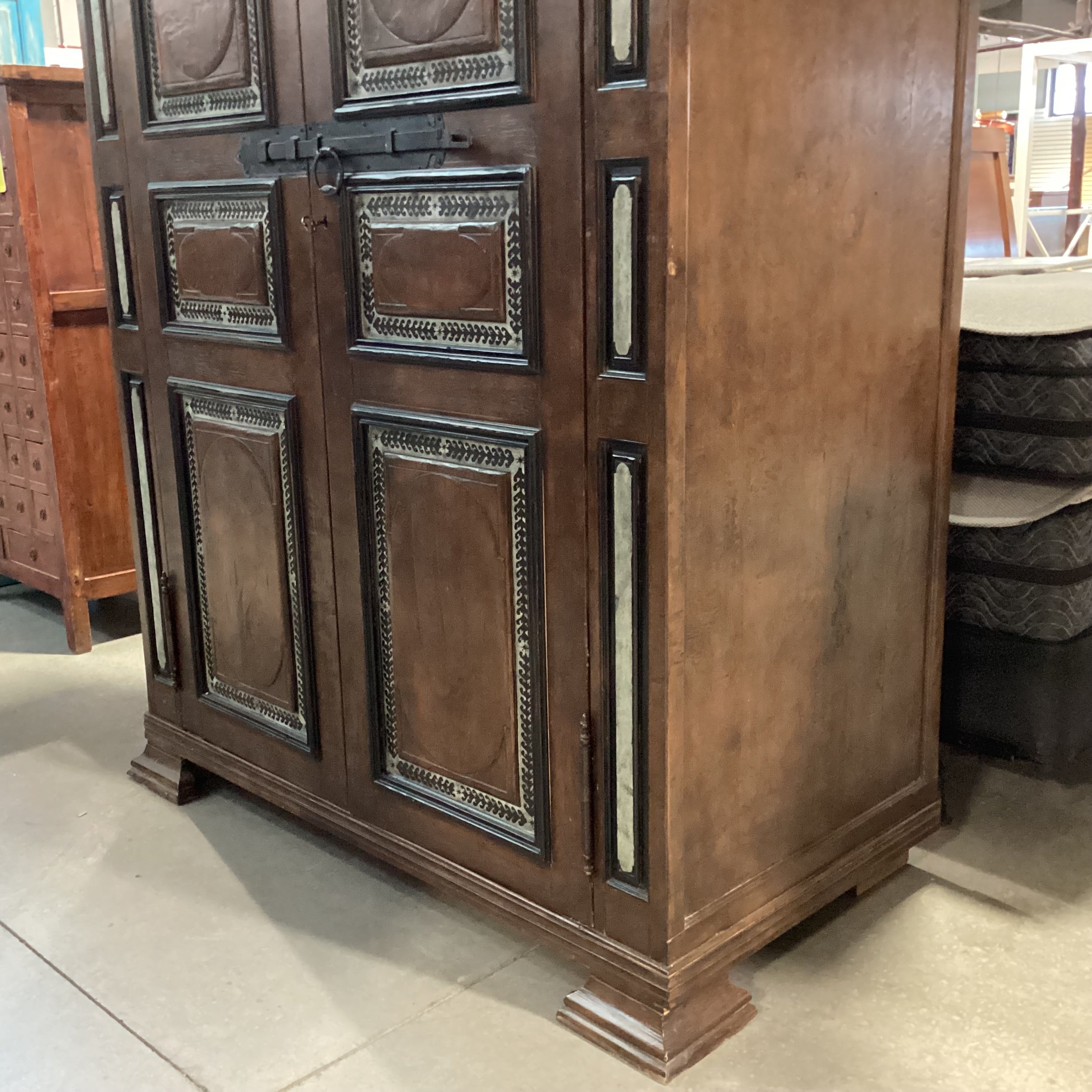 Custom Rustic Distressed Solid Wood with Painted Detail 2 Door Shelves & Drawers Armoire 65"x 34"x 90"