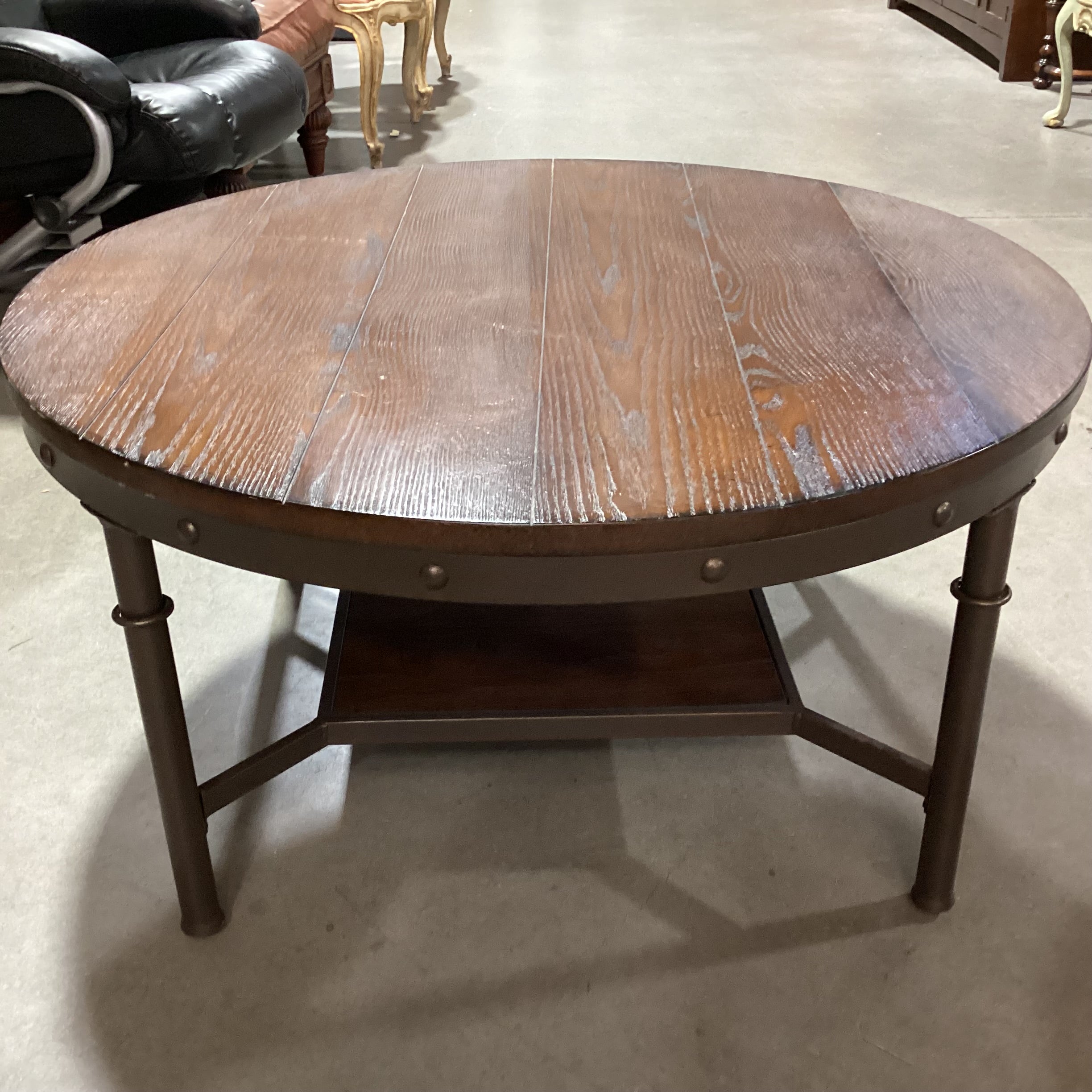 Ashley Furniture Round Wood & Iron Coffee Table 38" Diameter x 19"