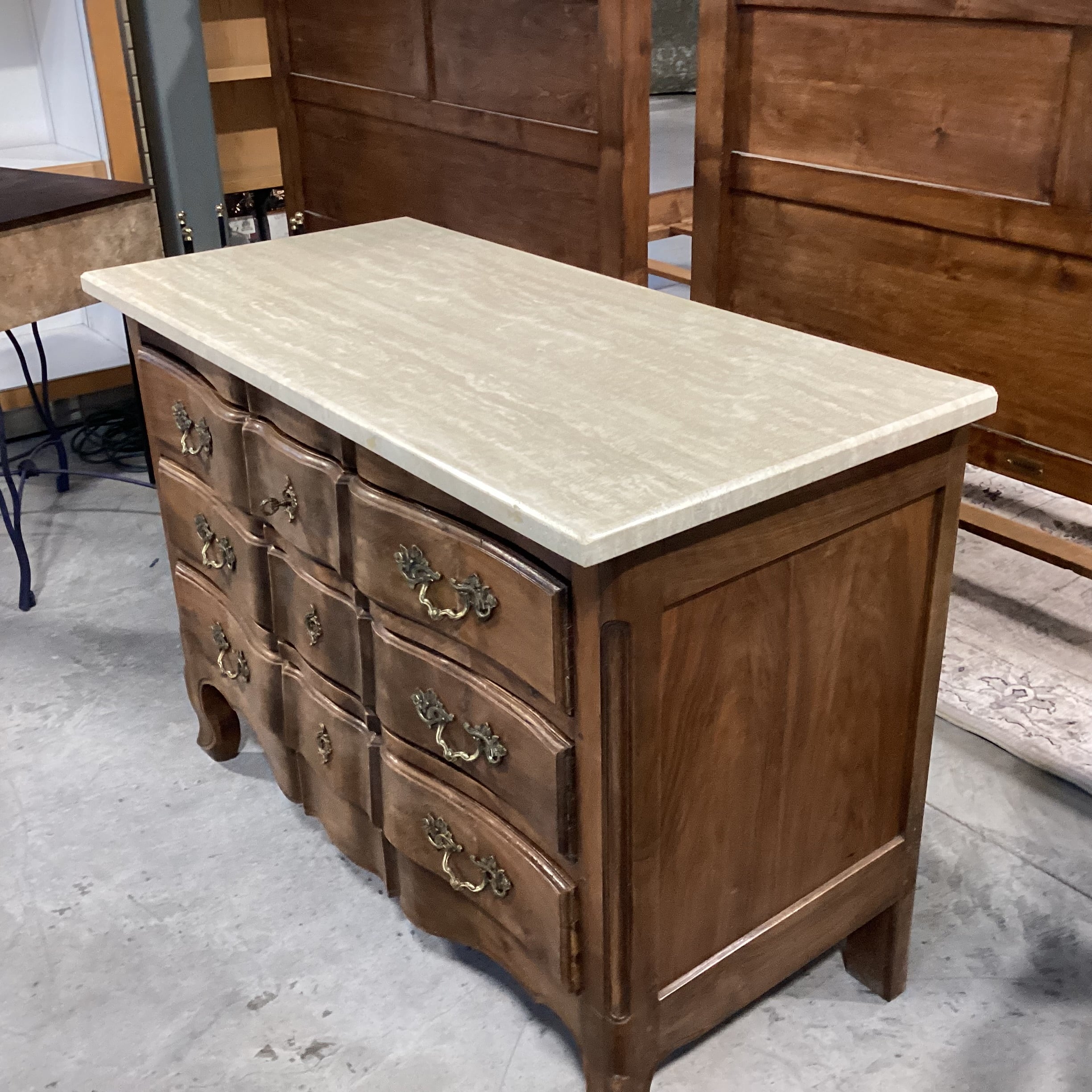 Antique French Provincial Oak 3 Drawer with Travertine Top Chest 47"x 22"x 34"