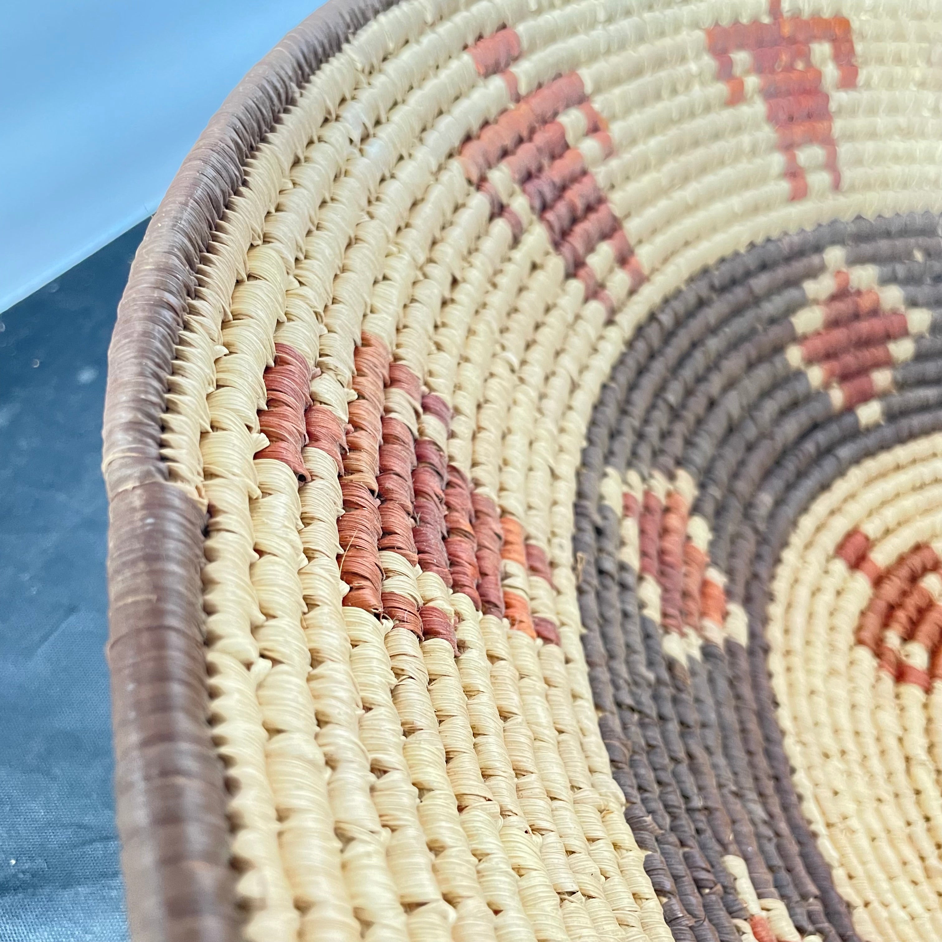 Vintage Native American Figural Geometric Design Basket, 19"x 5"