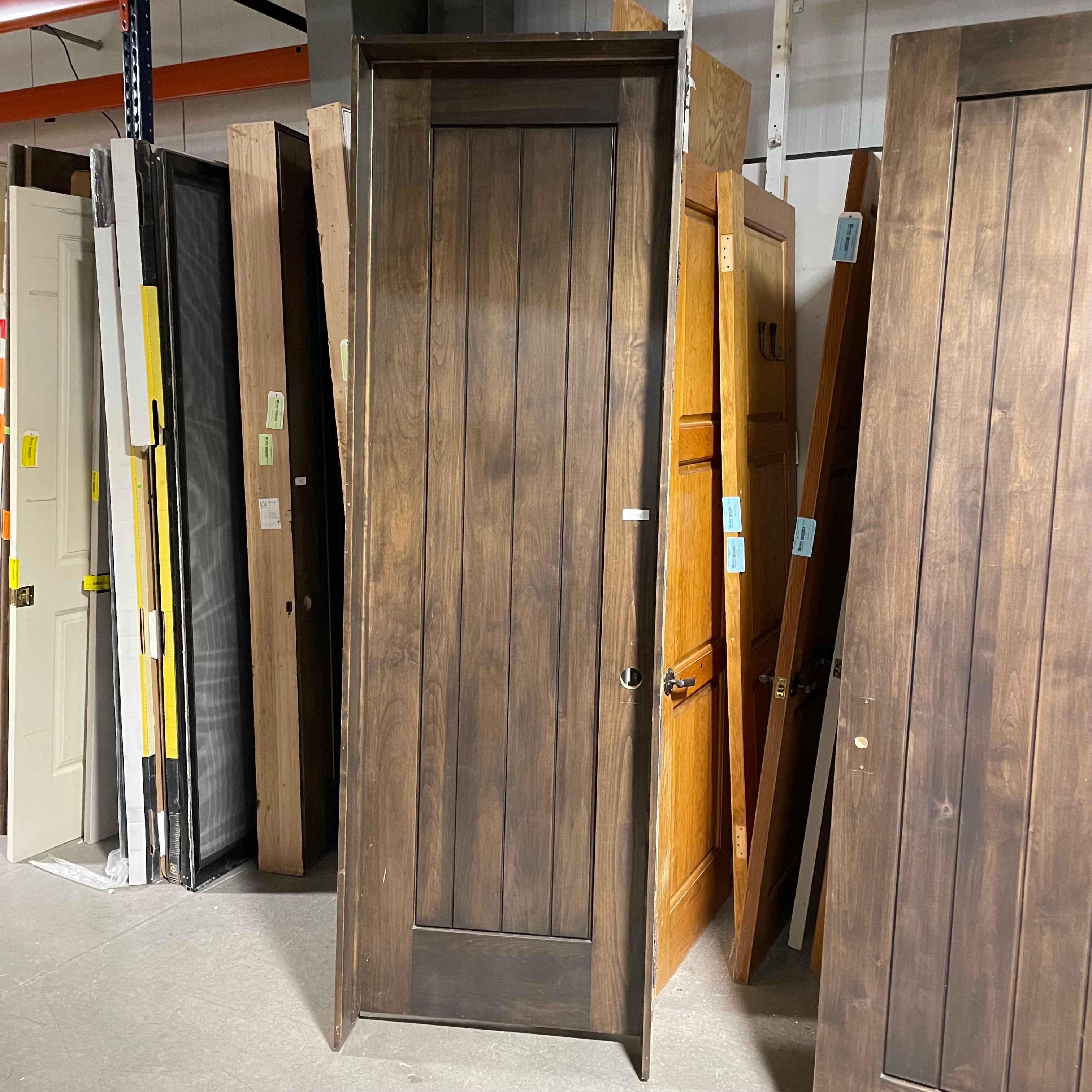 30"x 96"x 1.75" Rough Opening 31.75"x 98.25"x 6.75" Brown Vertical Lined Walnut Interior Door with Jamb