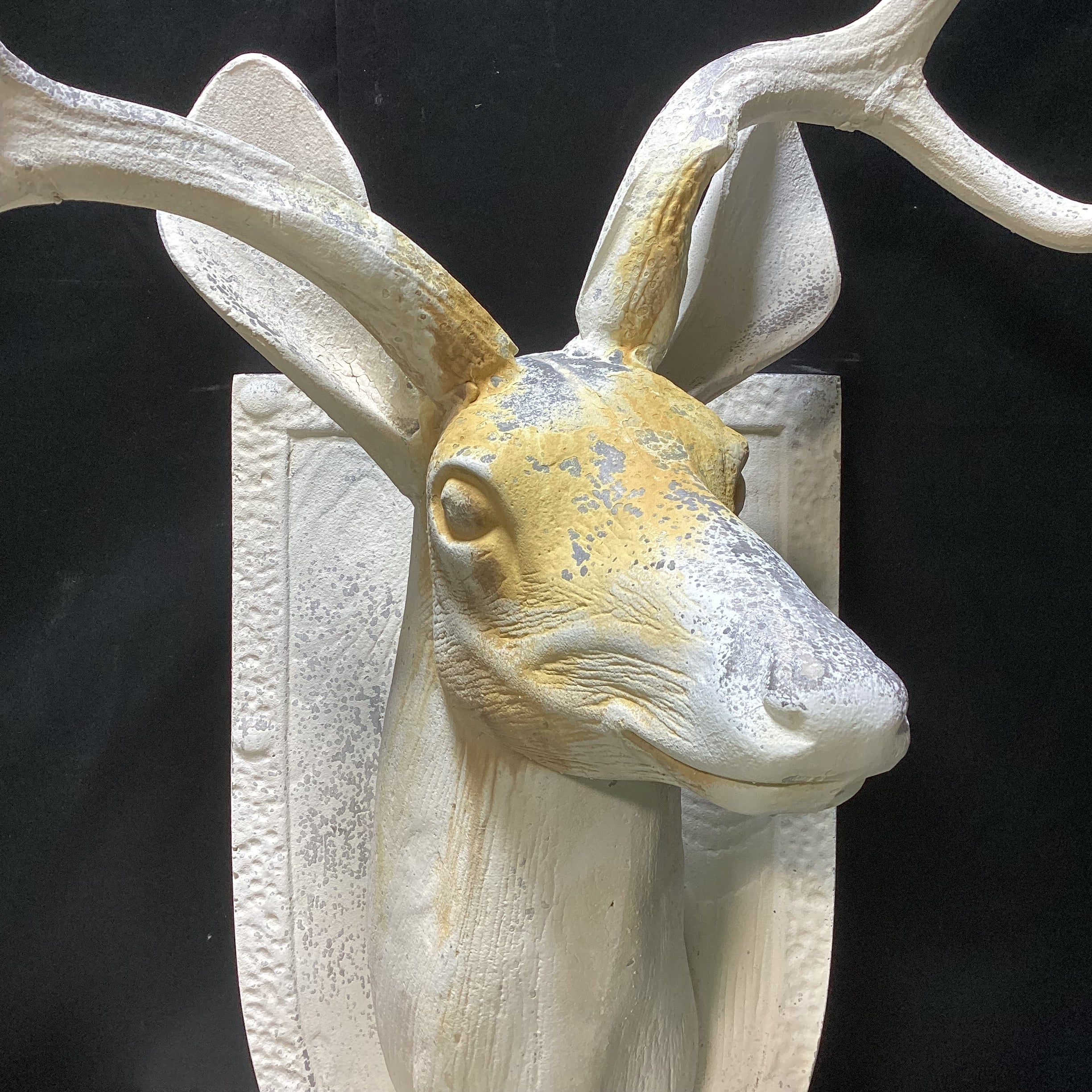 Rustic Shabby Chic Aluminum Cast Of Deer Head On Plaque 28" x 14" x 37"