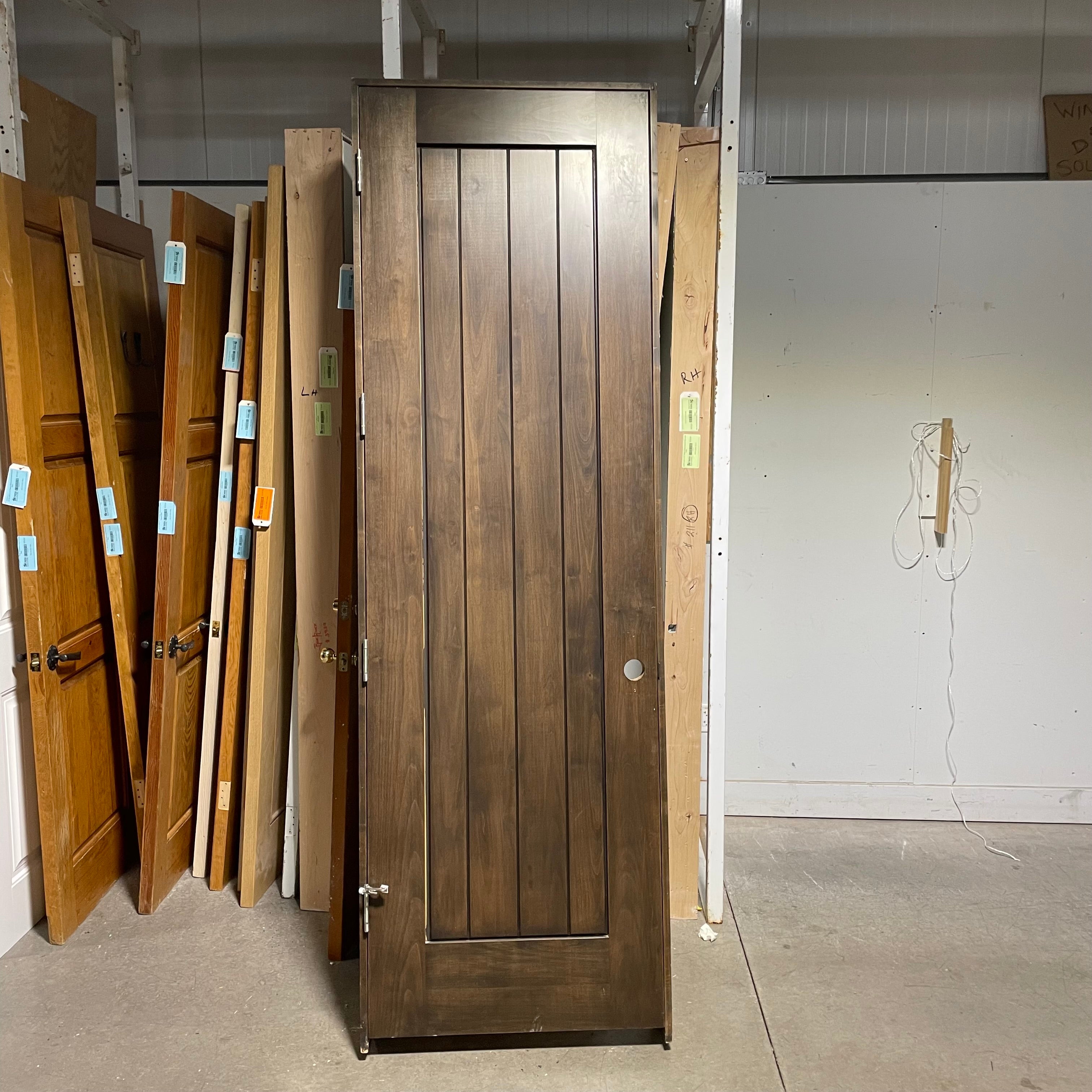 29.75"x 96"x 1.75" Rough Opening is 31.5"x 98.25"x 6.75" Brown Vertical Lined Walnut Interior Door with Jamb