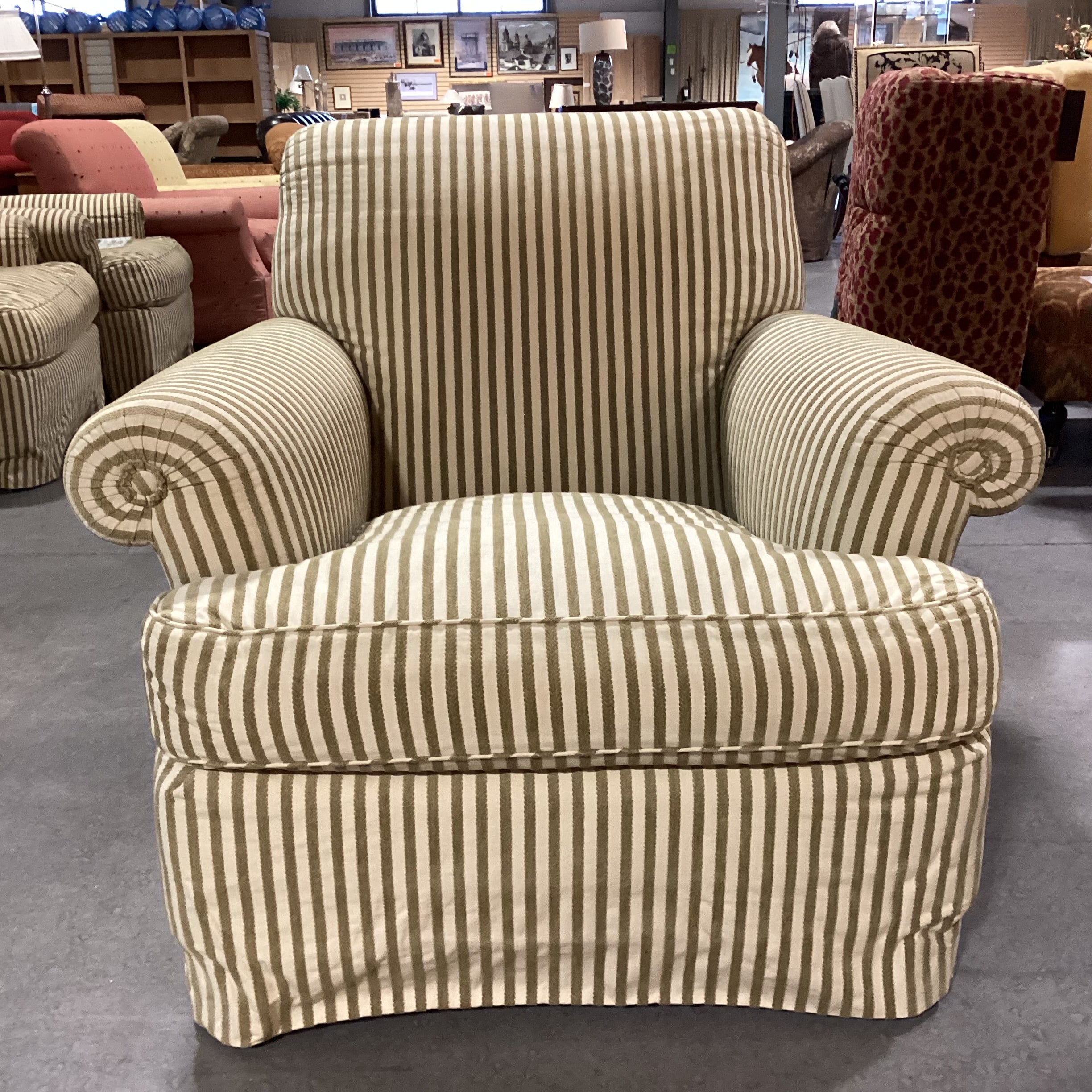 J J Custom Gold & Sage Raised Braided Stripe Down Mix Upholstered Chair 40"x 42"x 35"