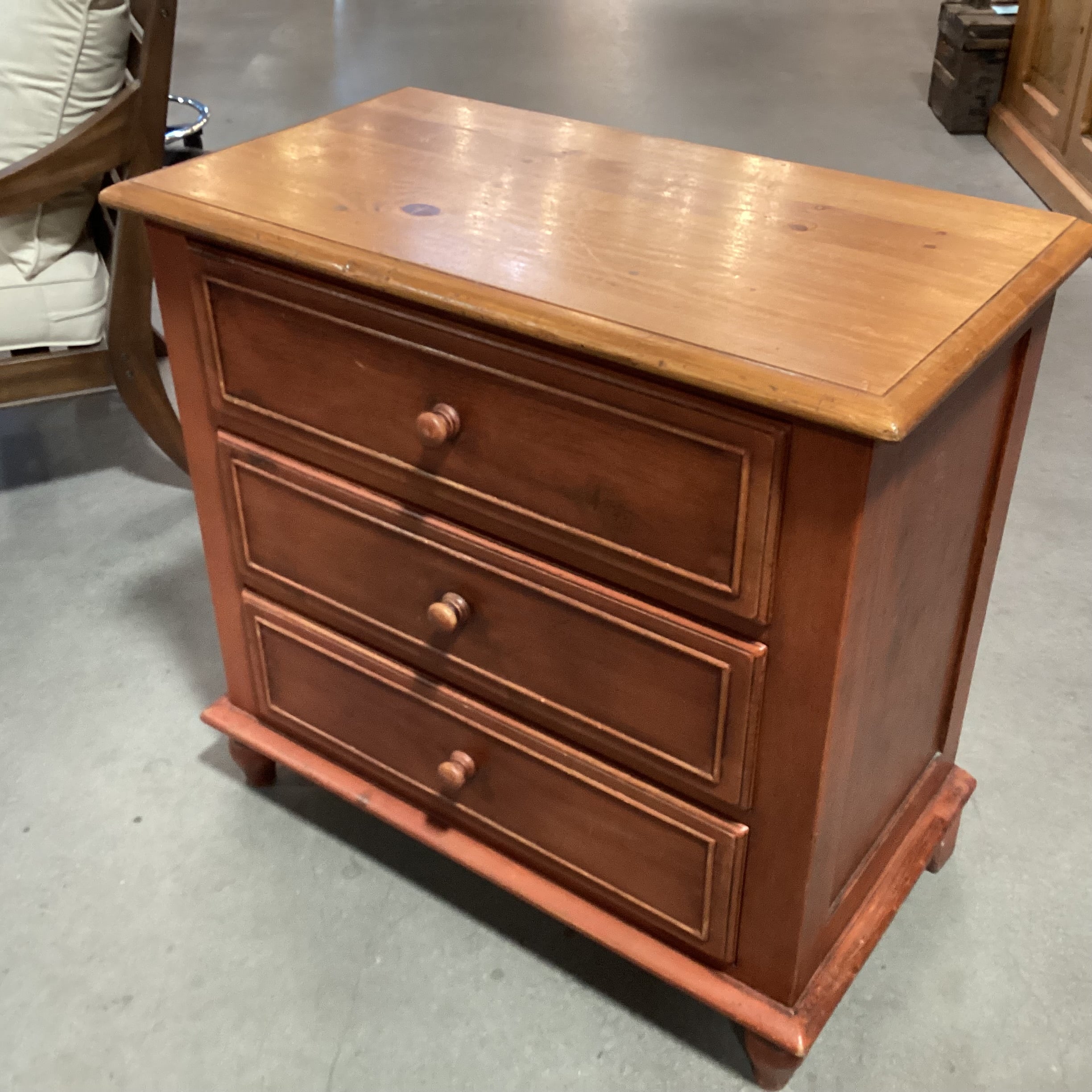 Rustic Country Red & Natural Distressed Pine 3 Drawer Chest 34"x 18"x 32"