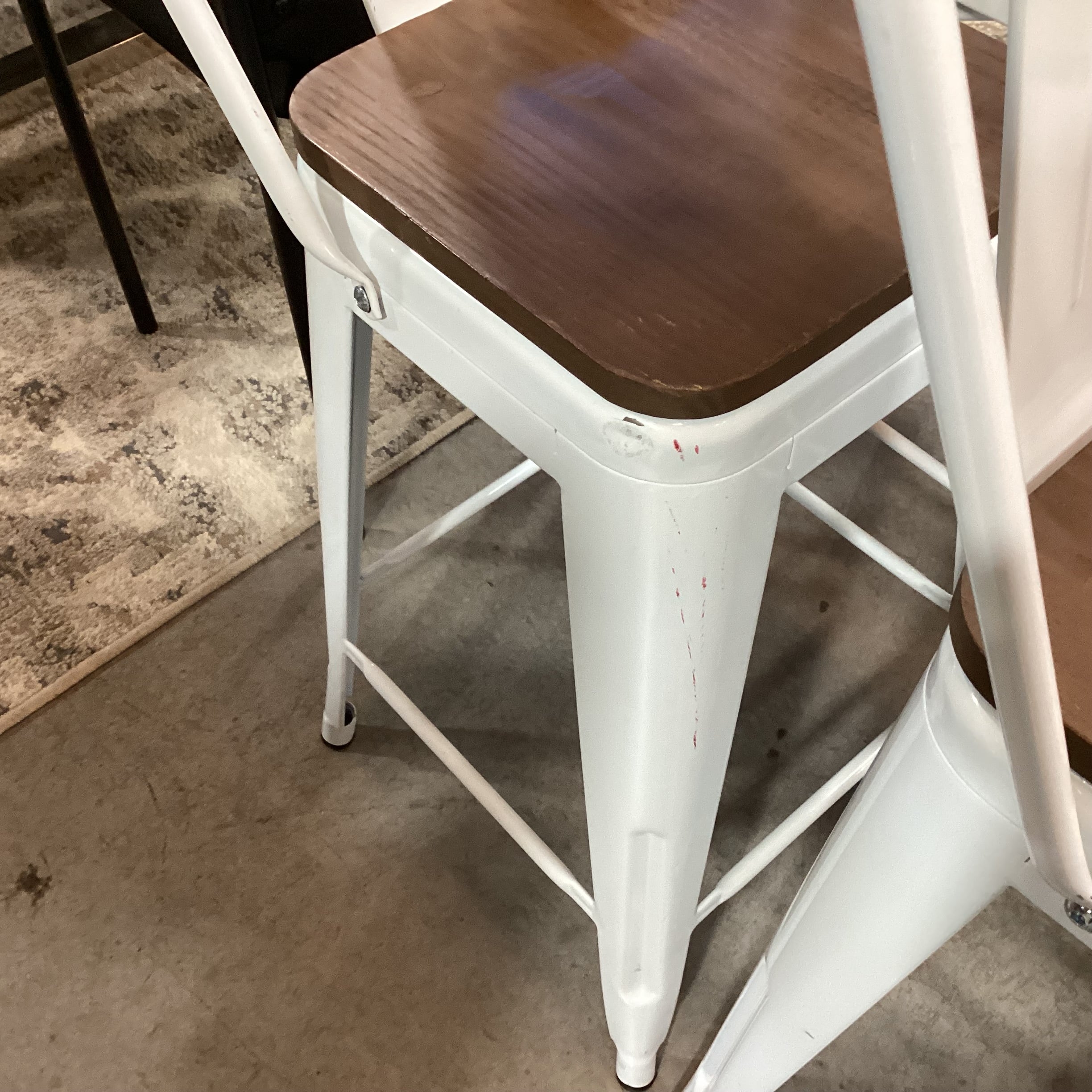 SET of 4 Industrial White Metal & Wood Seat Barstools 25"