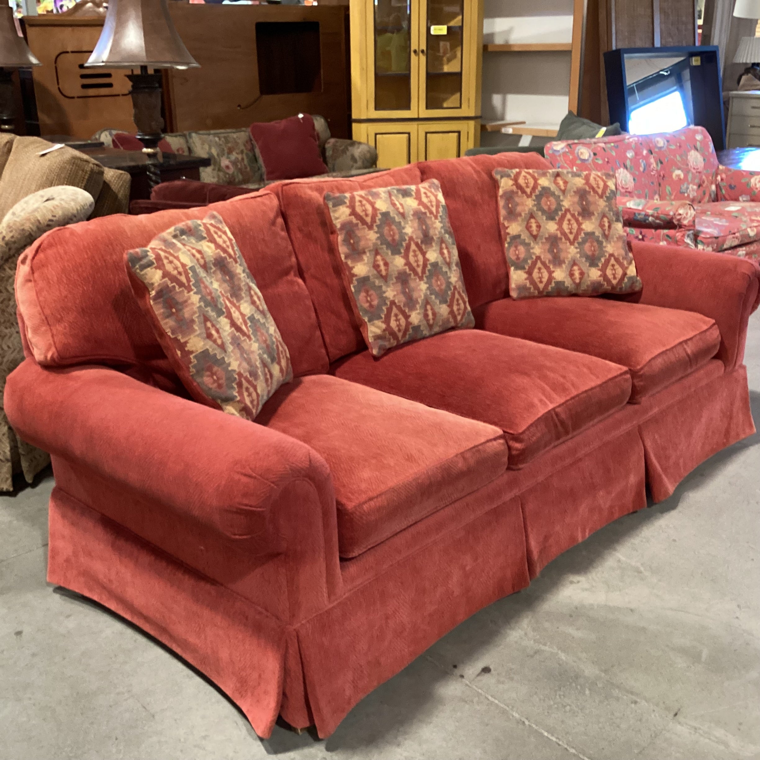 Henredon Custom Folio Collection Red Woven Chenille Sofa 91"x 40"x 29"