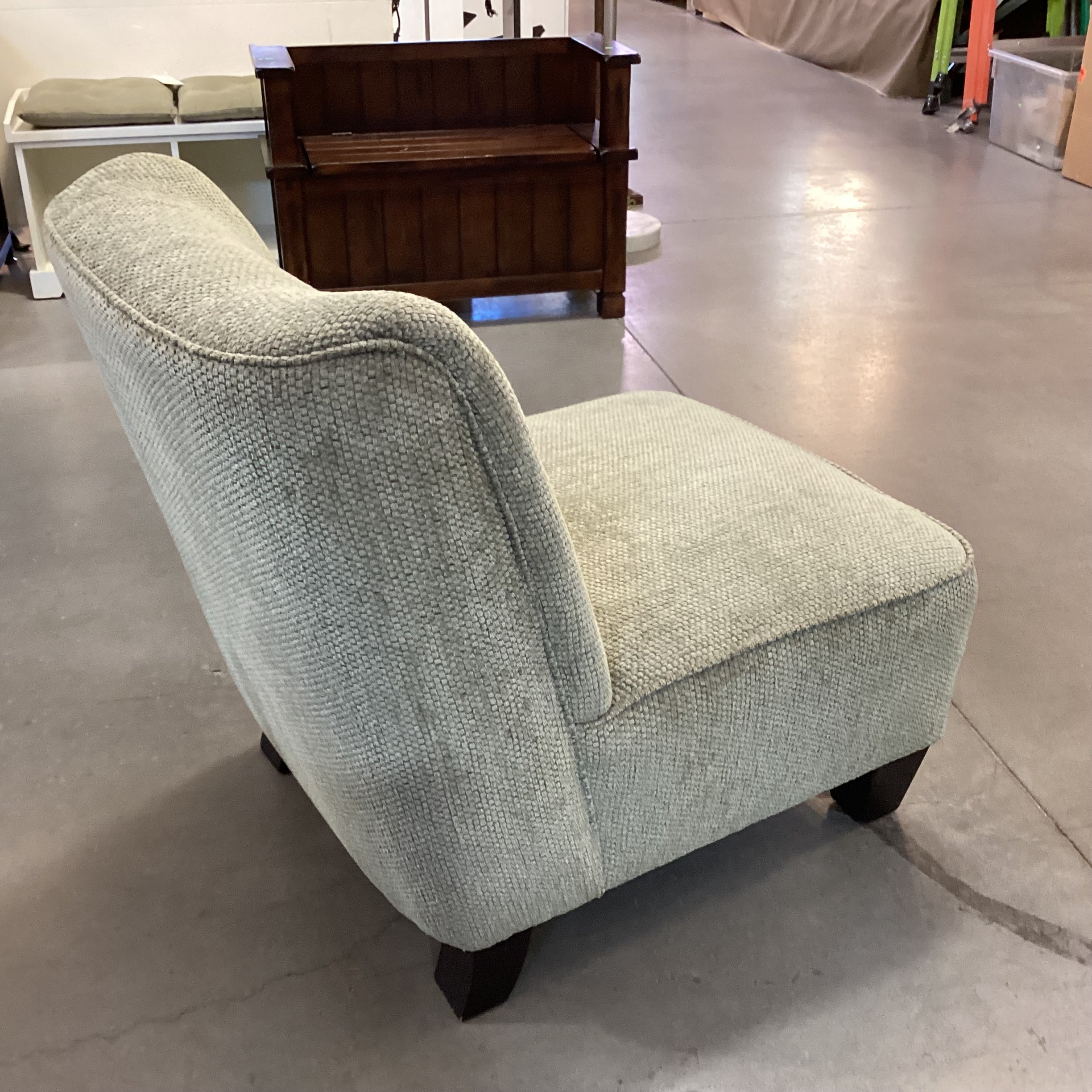 Light Sage Chenille Woven Slipper Style Chair 28"x 36"x 33"