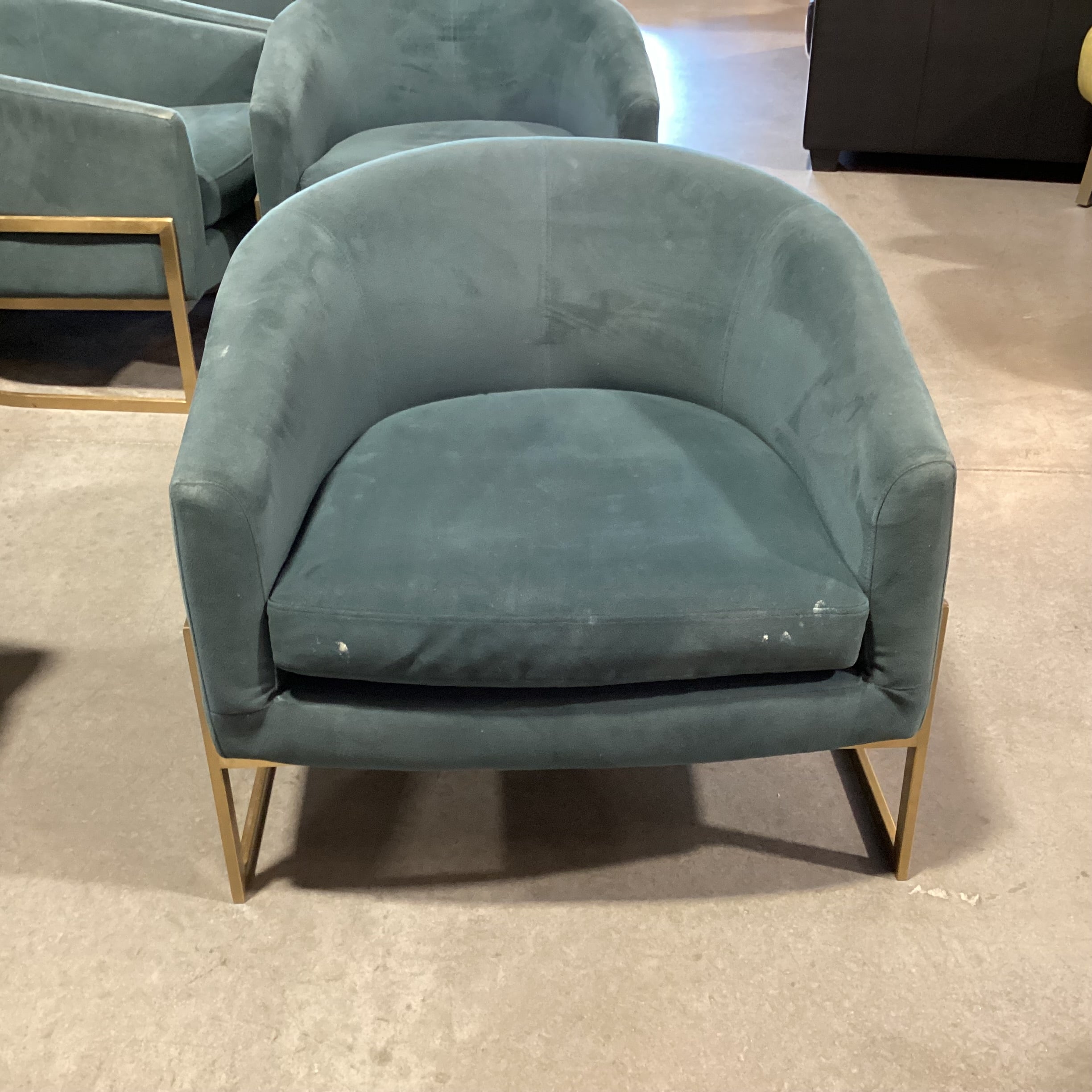 Four Hands Corbin Green Velvet & Gold Metal Modern Chair 28"x 28"x 26"
