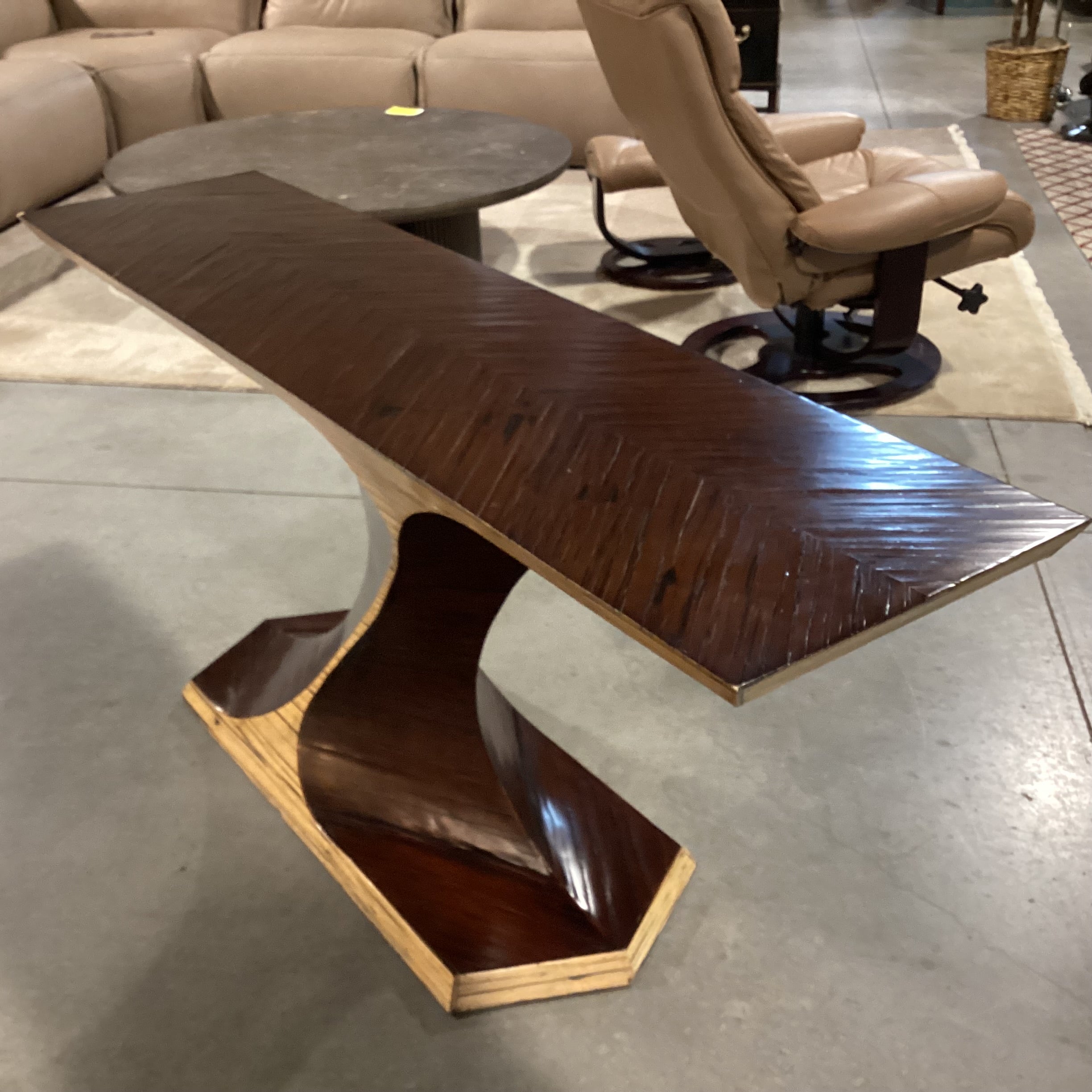 Artistic Sculpted 2 Tone Wood Chevron Detail Console Sofa Table 63.5"x 16"x 29"